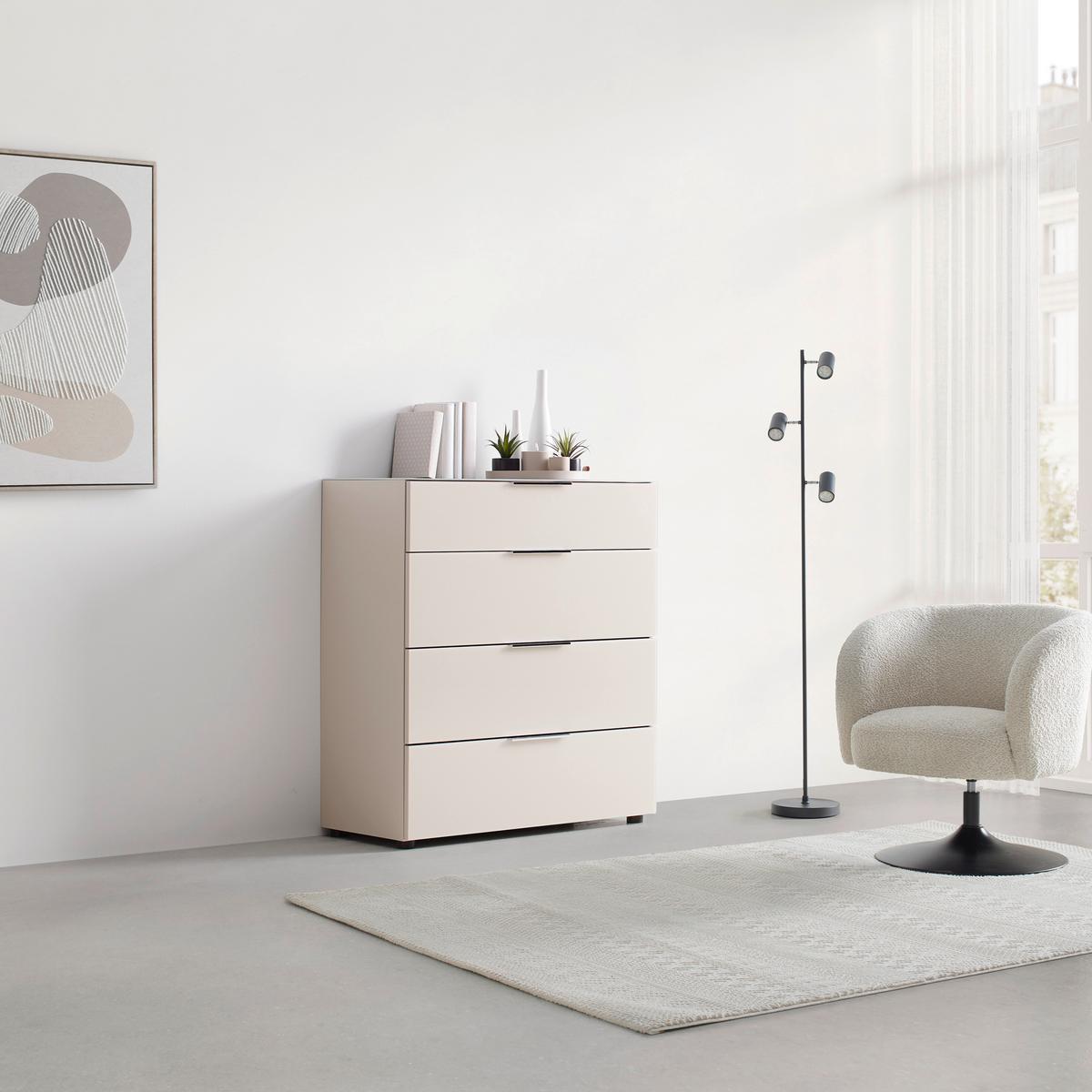 Kommode Siena Kaschmir - Chromfarben/Kaschmir, Modern, Glas/Holzwerkstoff (90/99/40cm) - Mömax