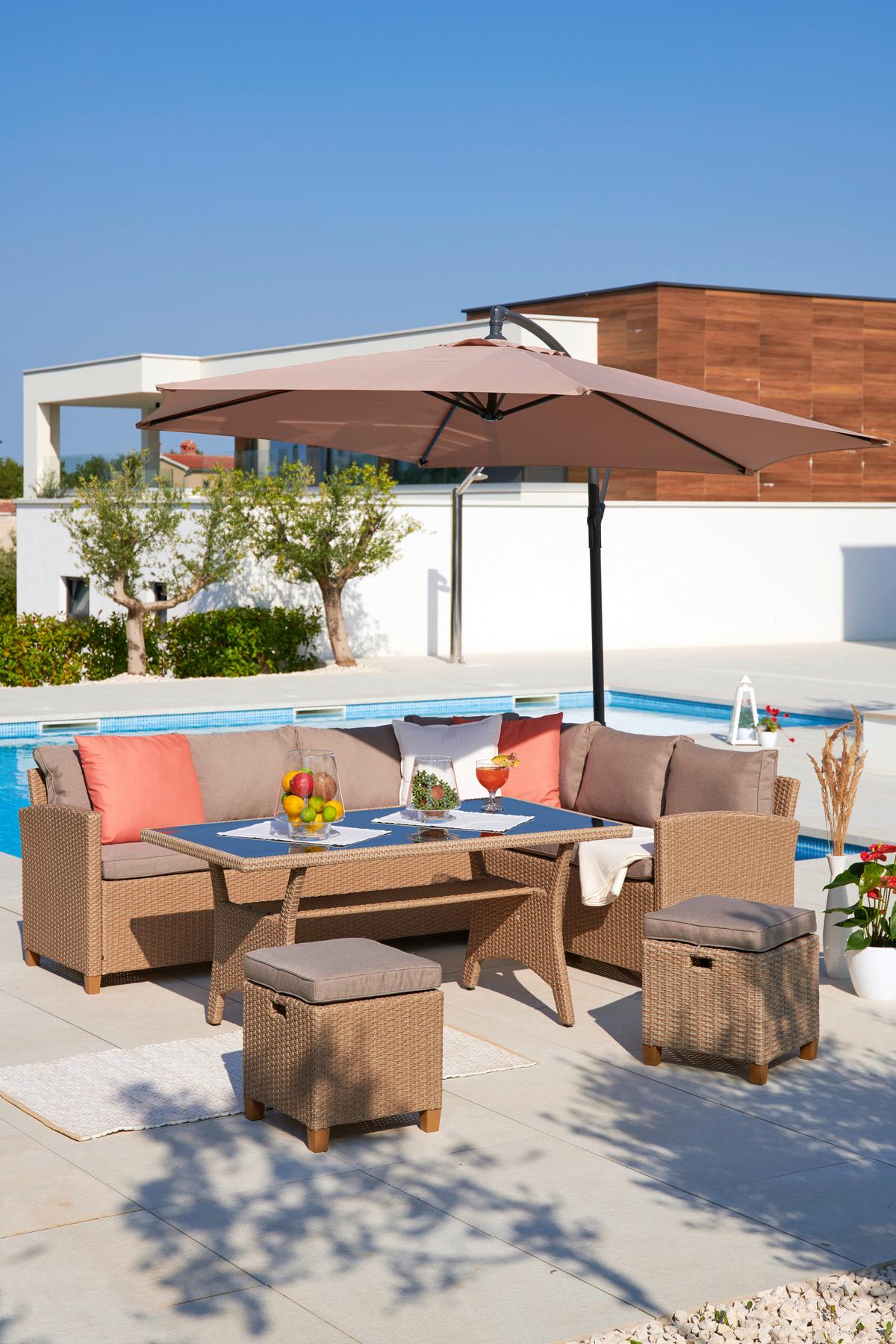 Loungegarnitur Liow 2 in Beige - Beige/Braun, Glas/Kunststoff (235/175cm) - Mömax