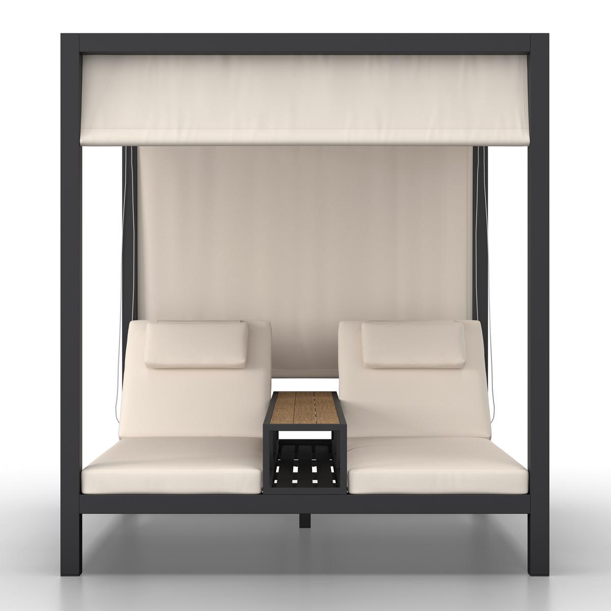 Sonneninsel Felipa Beige Metall/Outdoorstoff - Dunkelgrau/Beige, MODERN, Kunststoff/Textil - Bessagi Garden