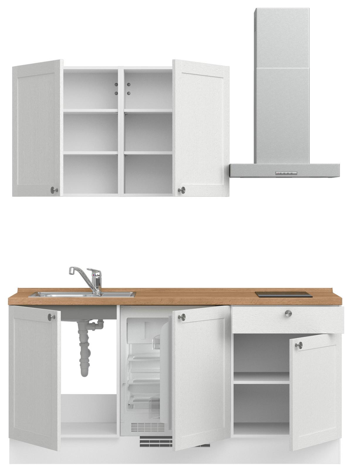 Küchenblock Frame Low m. Geräten Weiß - Edelstahlfarben/Eichefarben, MODERN, Holzwerkstoff/Metall (180cm) - Nobilia