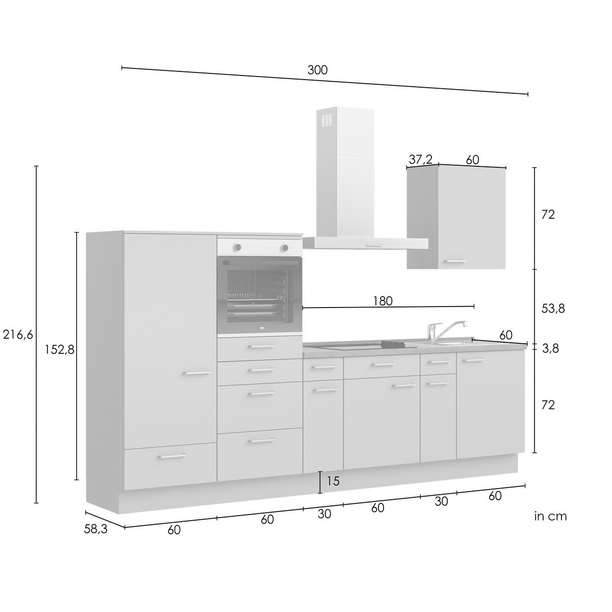 Küchenleerblock Senso Low o. Geräte Olivgrün - Eichefarben/Schwarz, MODERN, Holzwerkstoff/Metall (300cm) - Nobilia