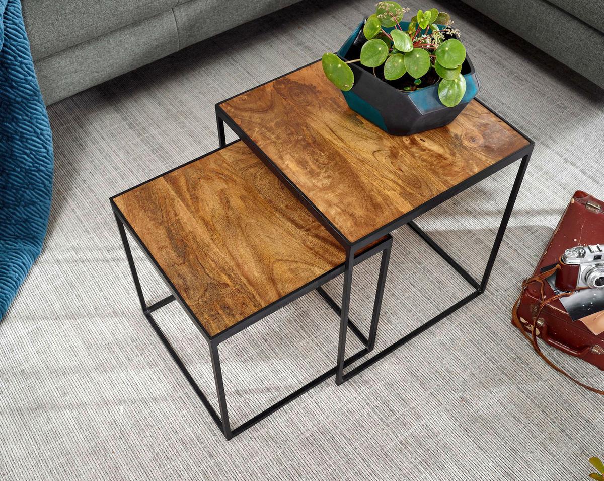 Set Mizic Wohnling - črna/rjava, Moderno, kovina/les (40/40/44cm) - MID.YOU