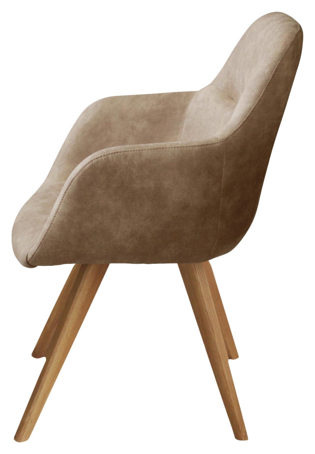 KRZESŁO Z PODŁOKIETNIKAMI VENEDIG - kolor dębowy/beżowy, Design, drewno/tkanina (57/85,5/65cm) - Voleo