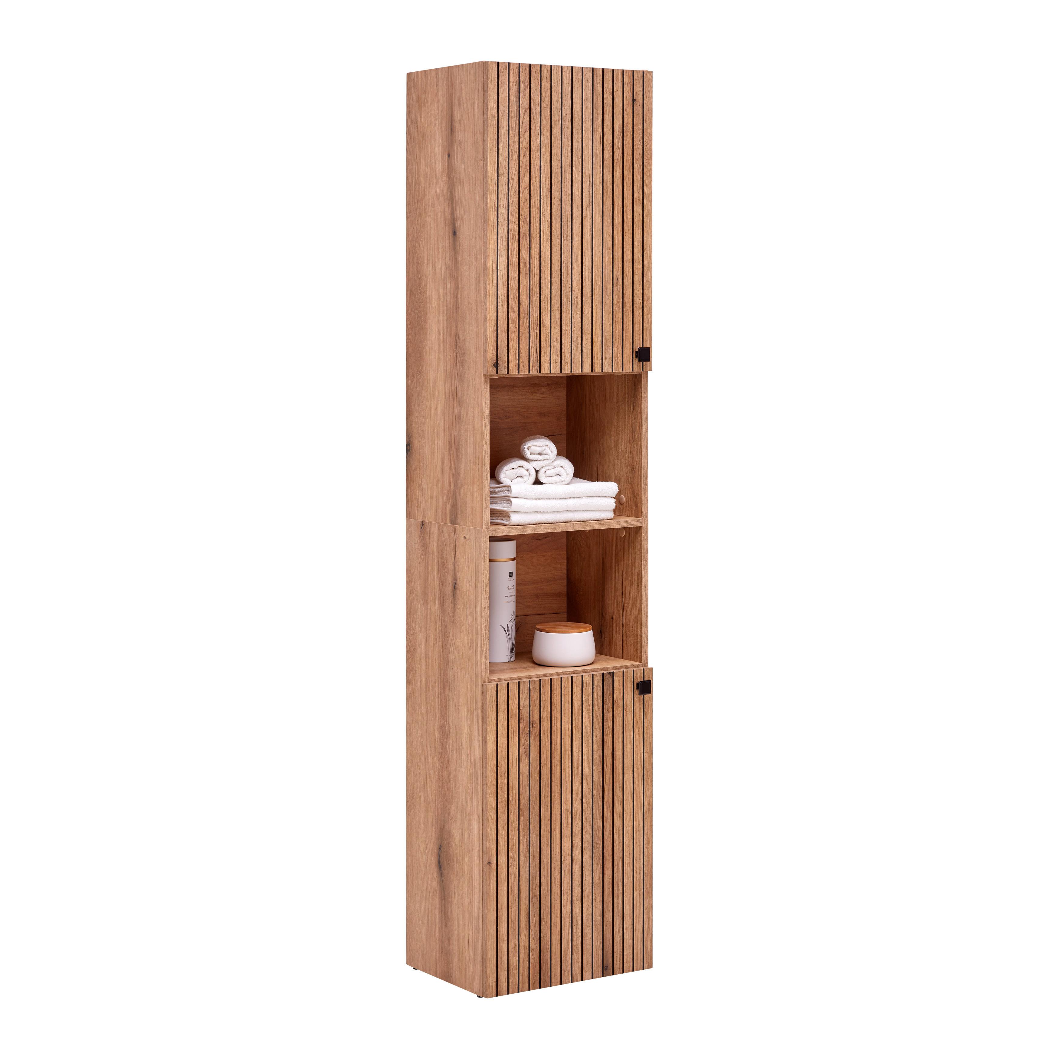 Hochschrank Purebliss Eichefarben - Eichefarben/Schwarz, MODERN, Holzwerkstoff/Metall (40/186/31cm) - Mömax