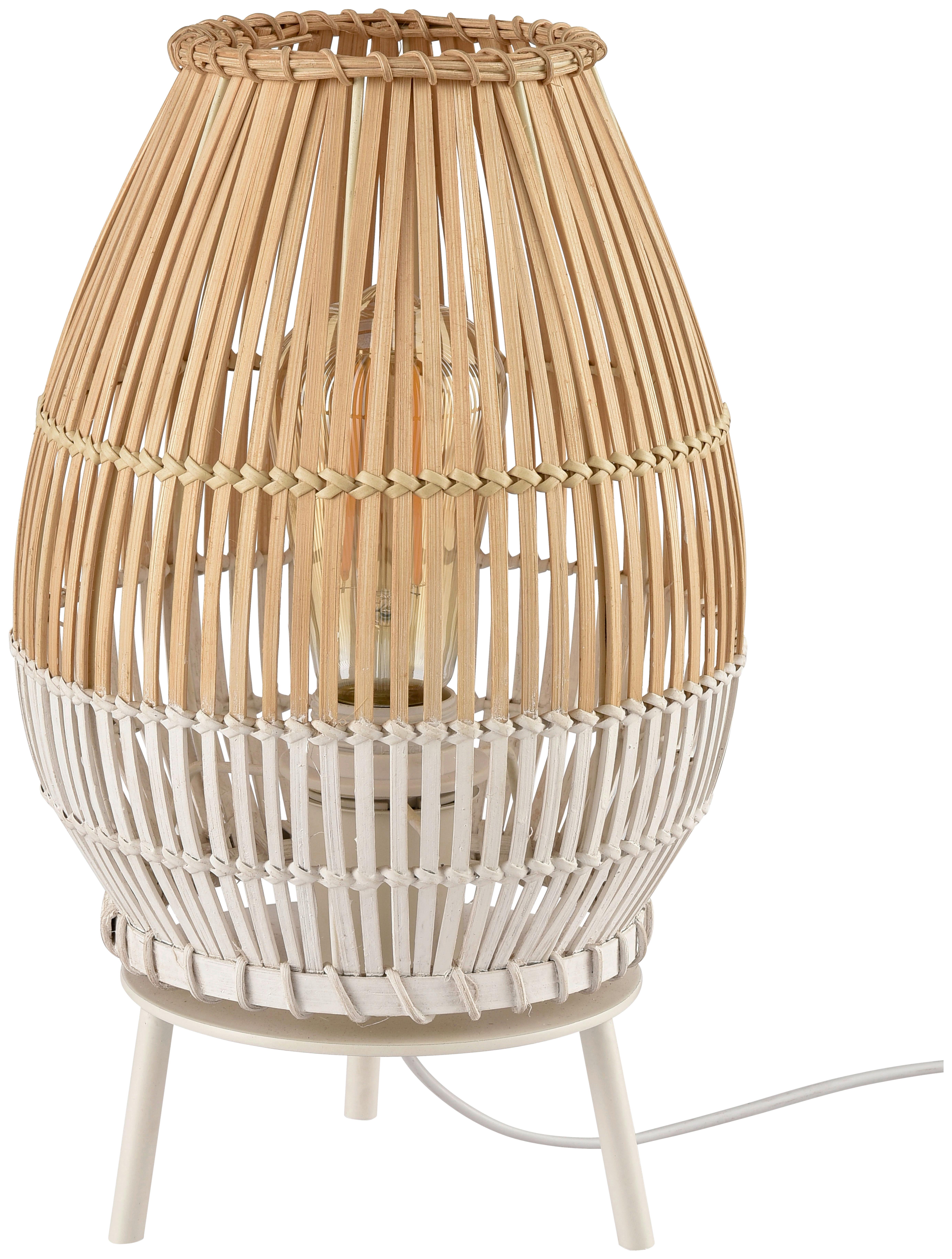 Tischleuchte Woldt aus Bambus max. 25 Watt - Naturfarben/Weiß, MODERN, Holz/Metall (20/30cm) - Modern Living