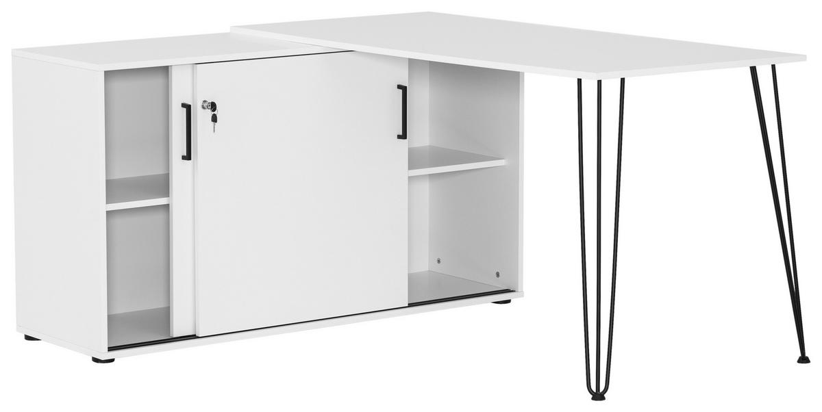 Eckschreibtisch Ekko Weiß/Schwarz - Schwarz/Weiß, MODERN, Holzwerkstoff/Metall (145/129,5/73,8cm) - MID.YOU