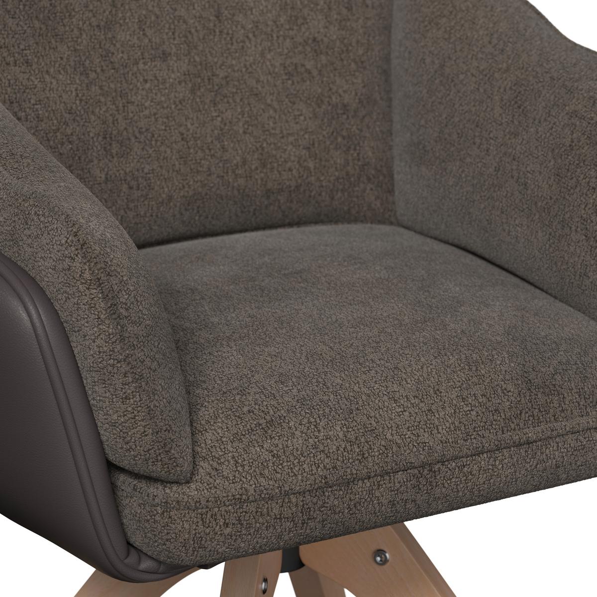 Armlehnstuhl Alja Braun Bouclé/Mikrofaser Drehbar - Buchefarben/Braun, MODERN, Holz/Textil (66/89/62cm) - Bessagi Home