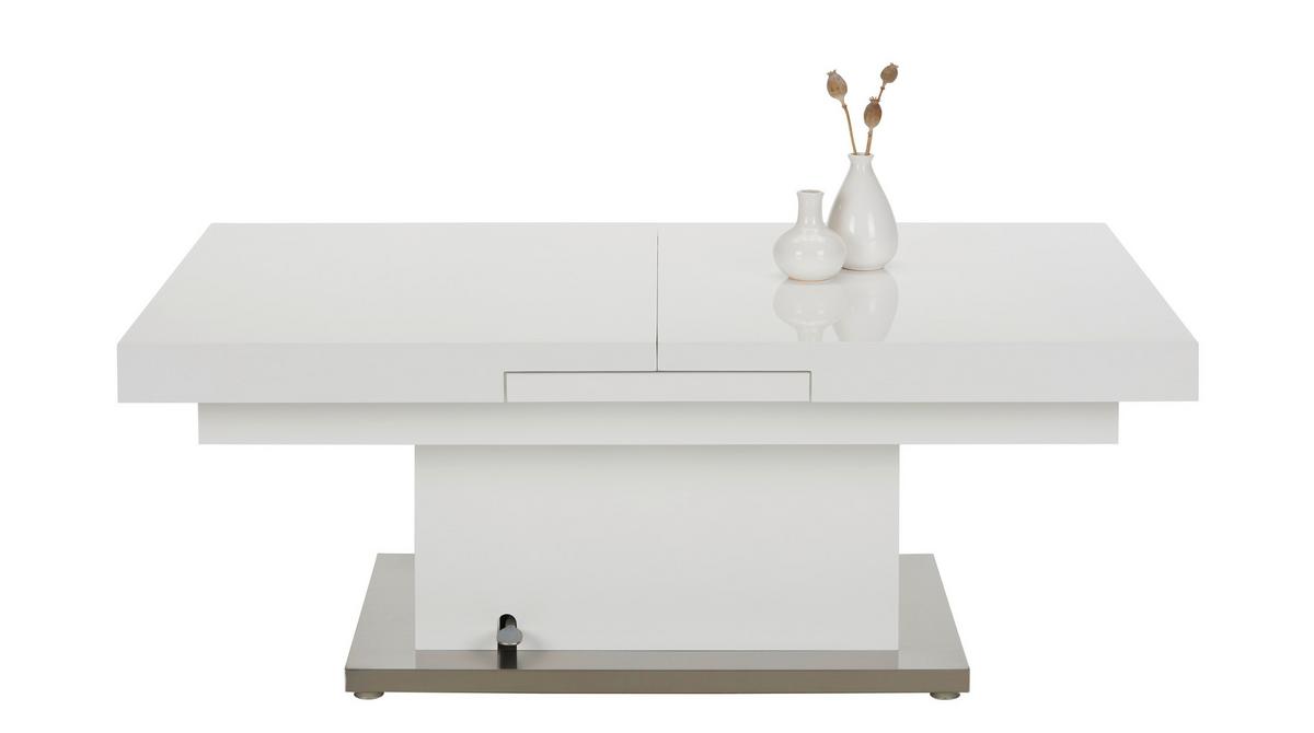 Couchtisch 2in1 in Weiß ca. 133-170x51-77x80cm - Edelstahlfarben/Weiß, MODERN, Holzwerkstoff/Metall (133-170/80/51-77cm) - Based