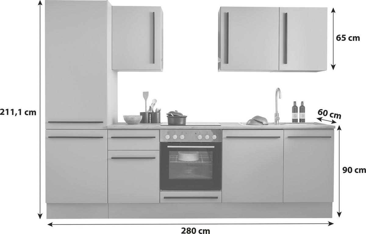 Küchenblock Denver m. Geräten Grau - Eichefarben/Schwarz, Design, Holzwerkstoff/Kunststoff (280cm) - P & B