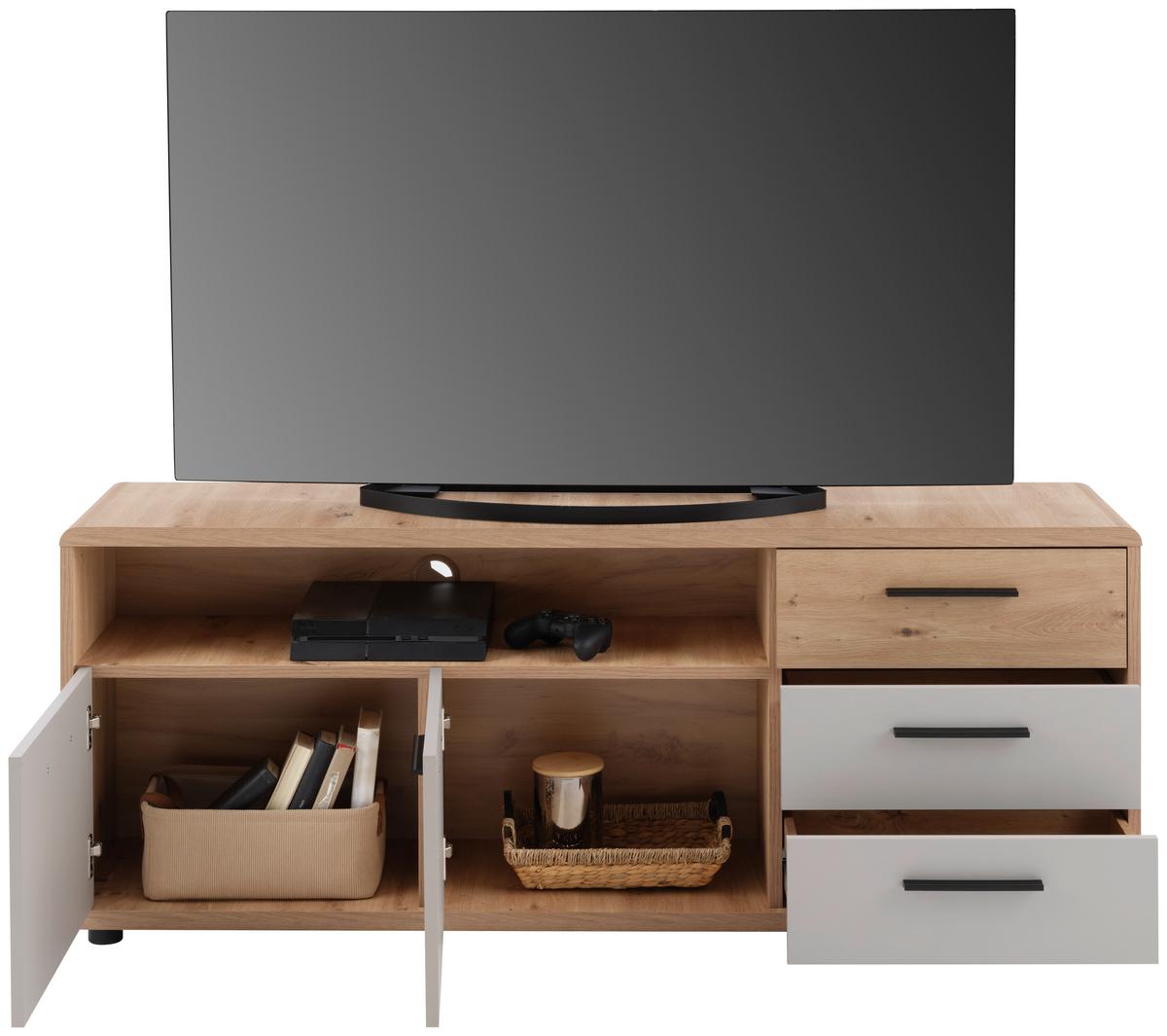 Măsuță TV FONTANA PLUS - cașmir/culoare lemn stejar, Modern, material pe bază de lemn (150/60/38cm) - Modern Living