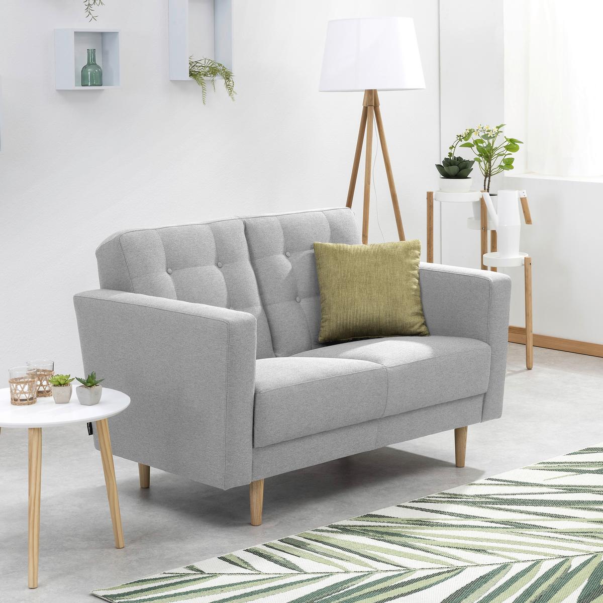 2-Sitzer-Sofa Jasmin Hellgrau Flachgewebe mit Schlaffunktion - Eschefarben/Hellgrau, MODERN, Holz/Textil (128/81cm) - Max Winzer
