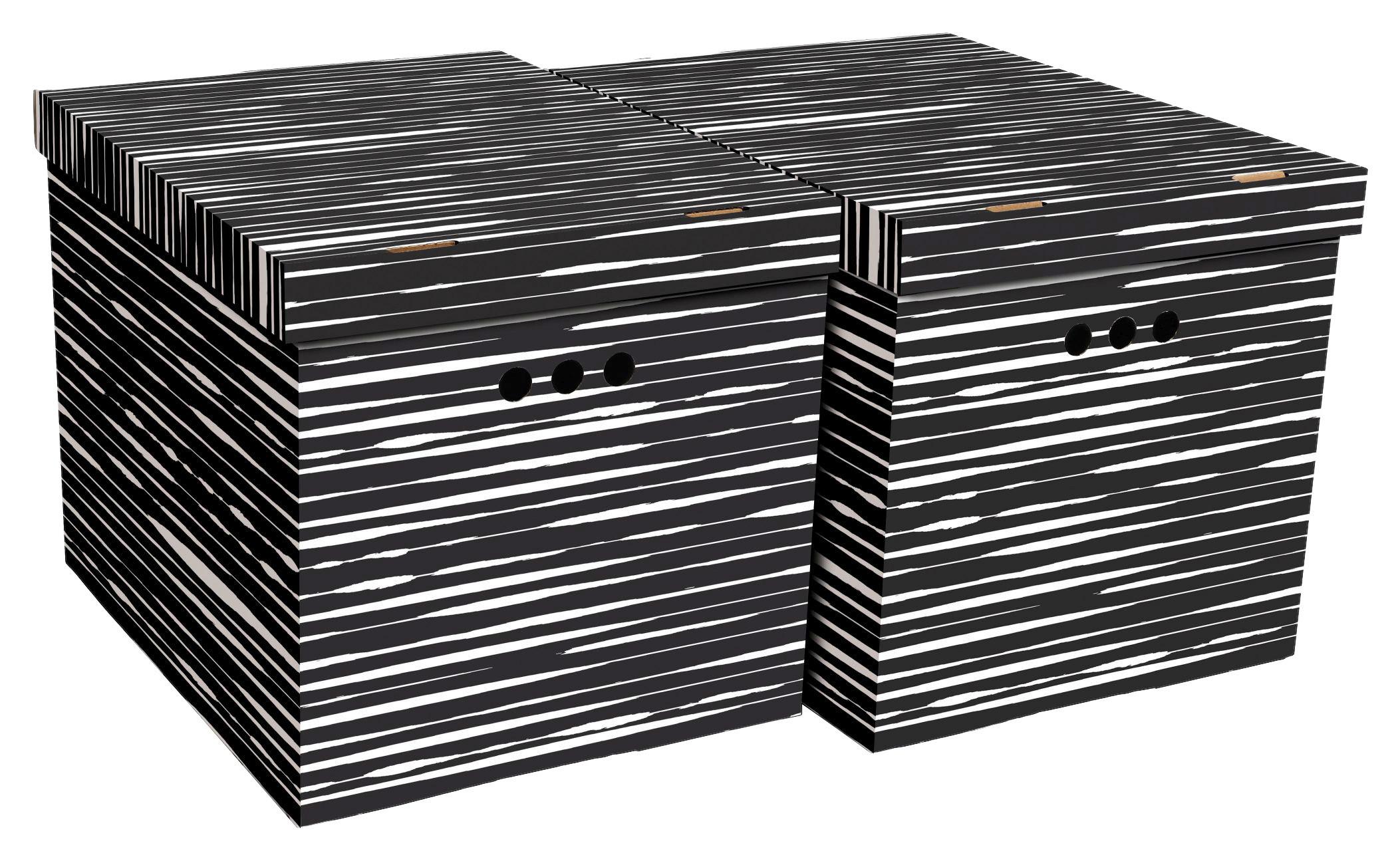 Box mit Deckel Jimmy, 2 Stk. - Schwarz/Weiß, Karton (44,3/33,5/32,5cm) - Modern Living