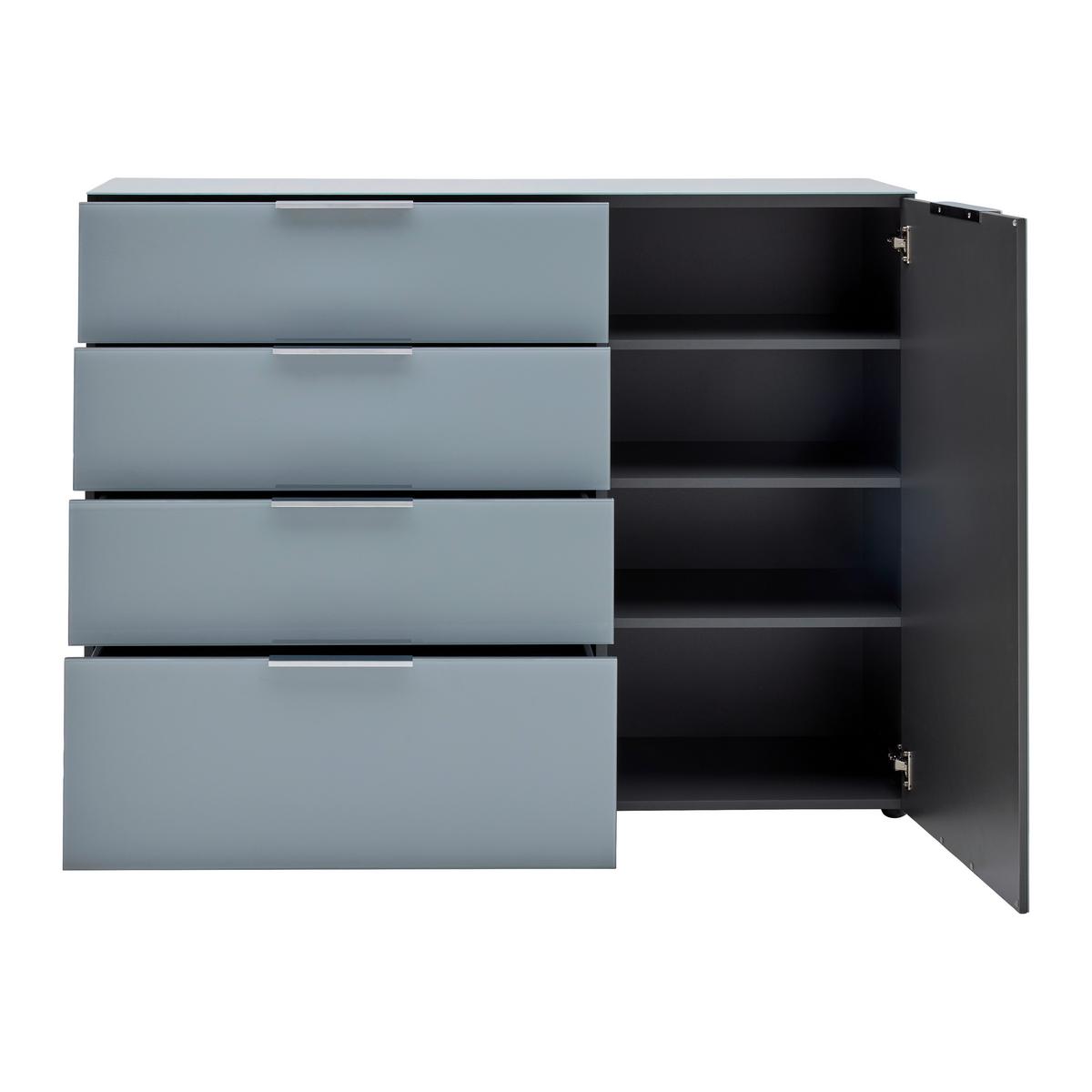Sideboard Oakland in Grau/Graphitfarben - Chromfarben/Silberfarben, MODERN, Glas/Holzwerkstoff (134/102/42cm) - Premium Living
