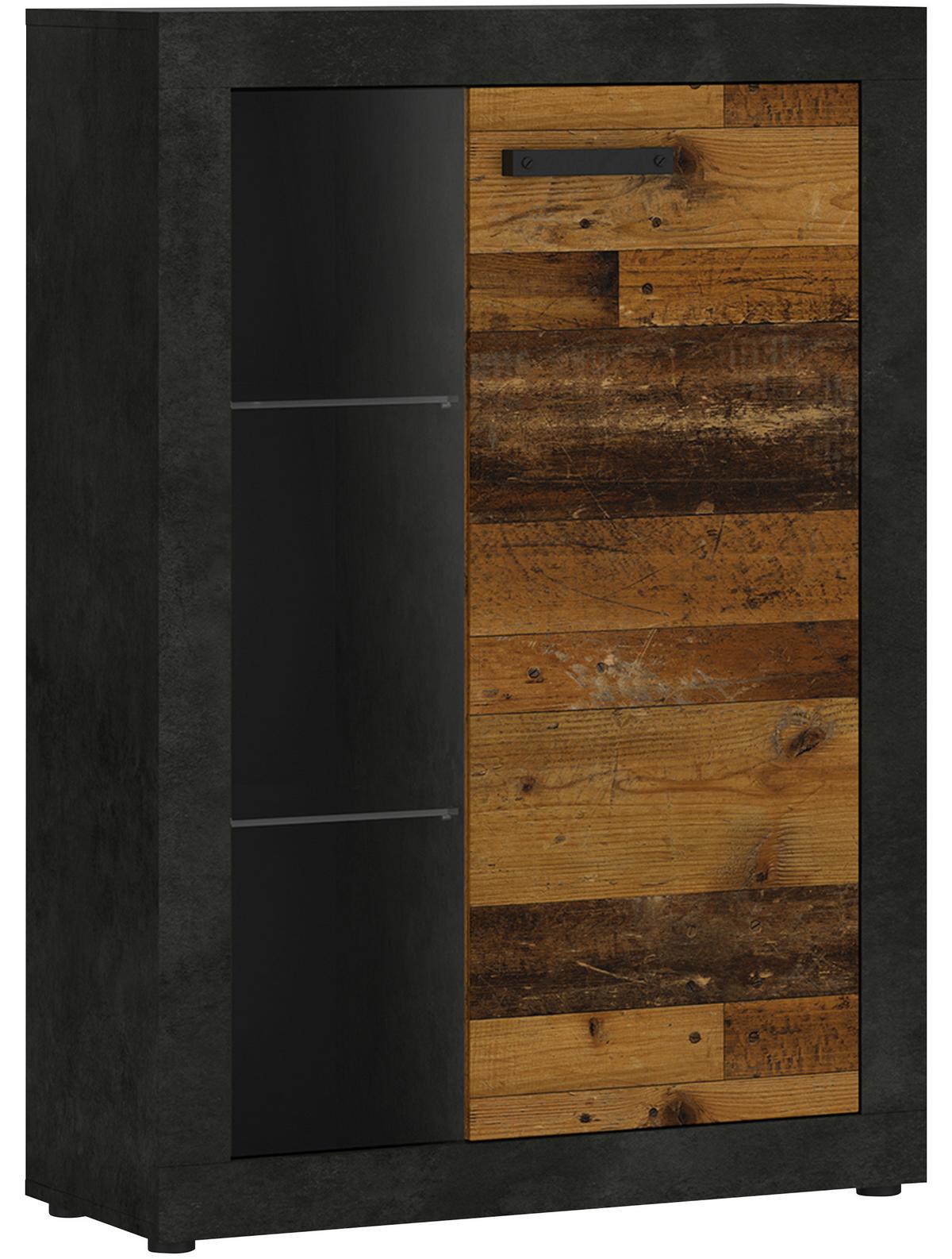 Vitrină KASSEL - culoare lemn stejar, Romantik / Landhaus, sticlă/material pe bază de lemn (78/114/35cm) - Modern Living