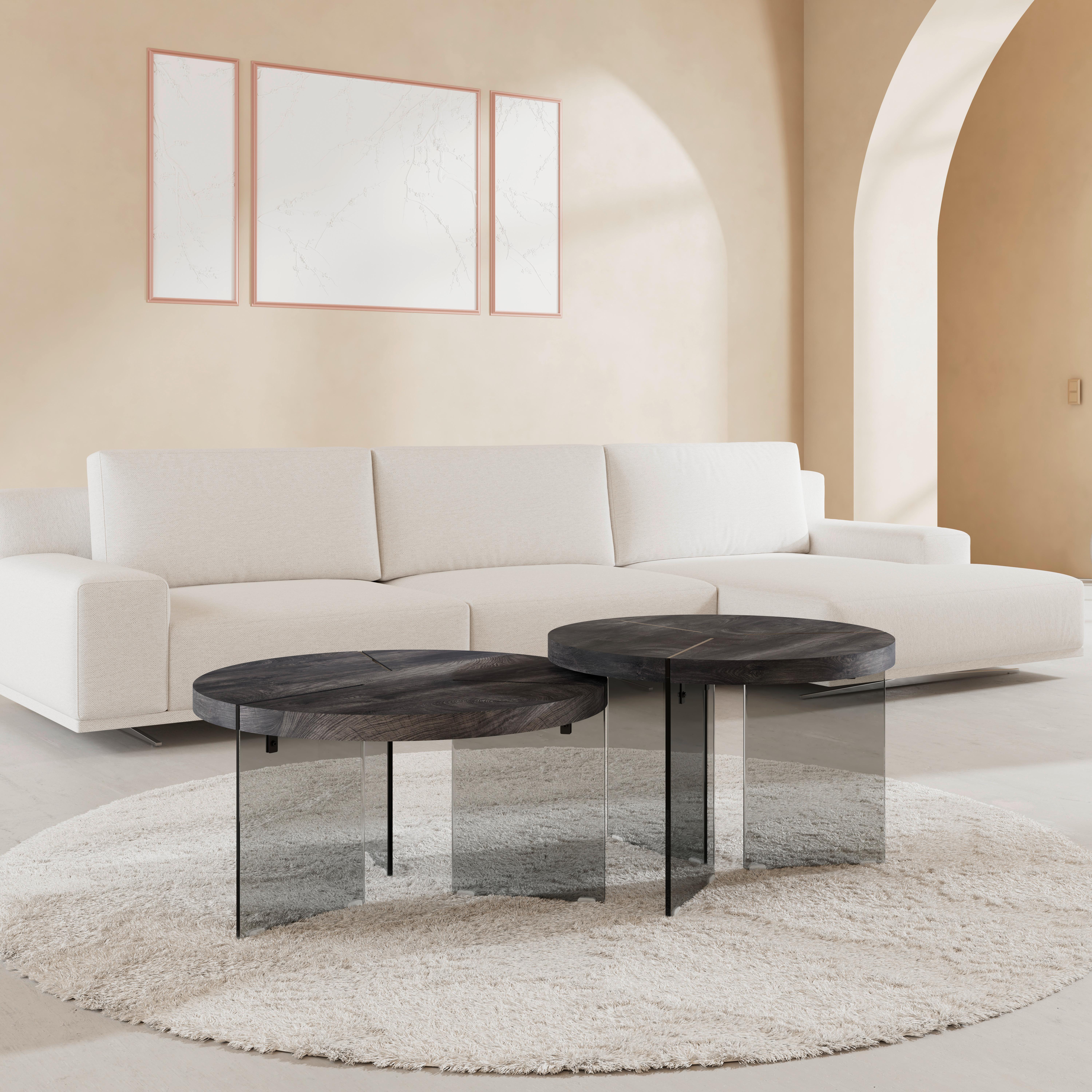 Couchtisch Moreno 2er Set Grau - Dunkelgrau/Grau, MODERN, Glas/Holzwerkstoff (80/42,5cm) - Bessagi Home