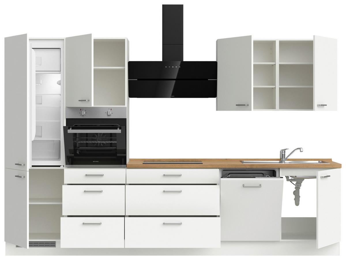 Küchenblock Touch High m. Geräten Weiß - Edelstahlfarben/Eichefarben, MODERN, Holzwerkstoff/Metall (330cm) - Nobilia