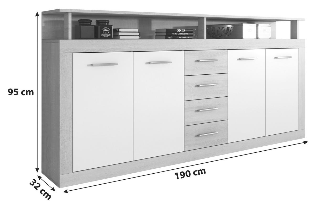 KOMODA SZEROKA LUNA EICHE OLD STYLE/ANTHRAZIT - antracytowy/stary dąb, Basics, materiał drewnopochodny/tworzywo sztuczne (190/95/32cm) - MID.YOU