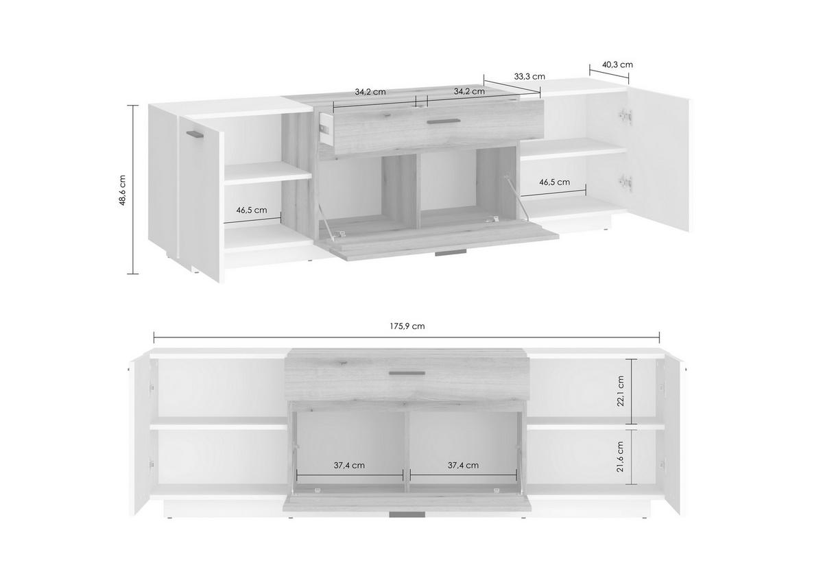 Tv-komoda Dalano - bijela/boje hrasta, Trend, drvni materijal/plastika (175,9/55,5/41,6cm) - Modern Living