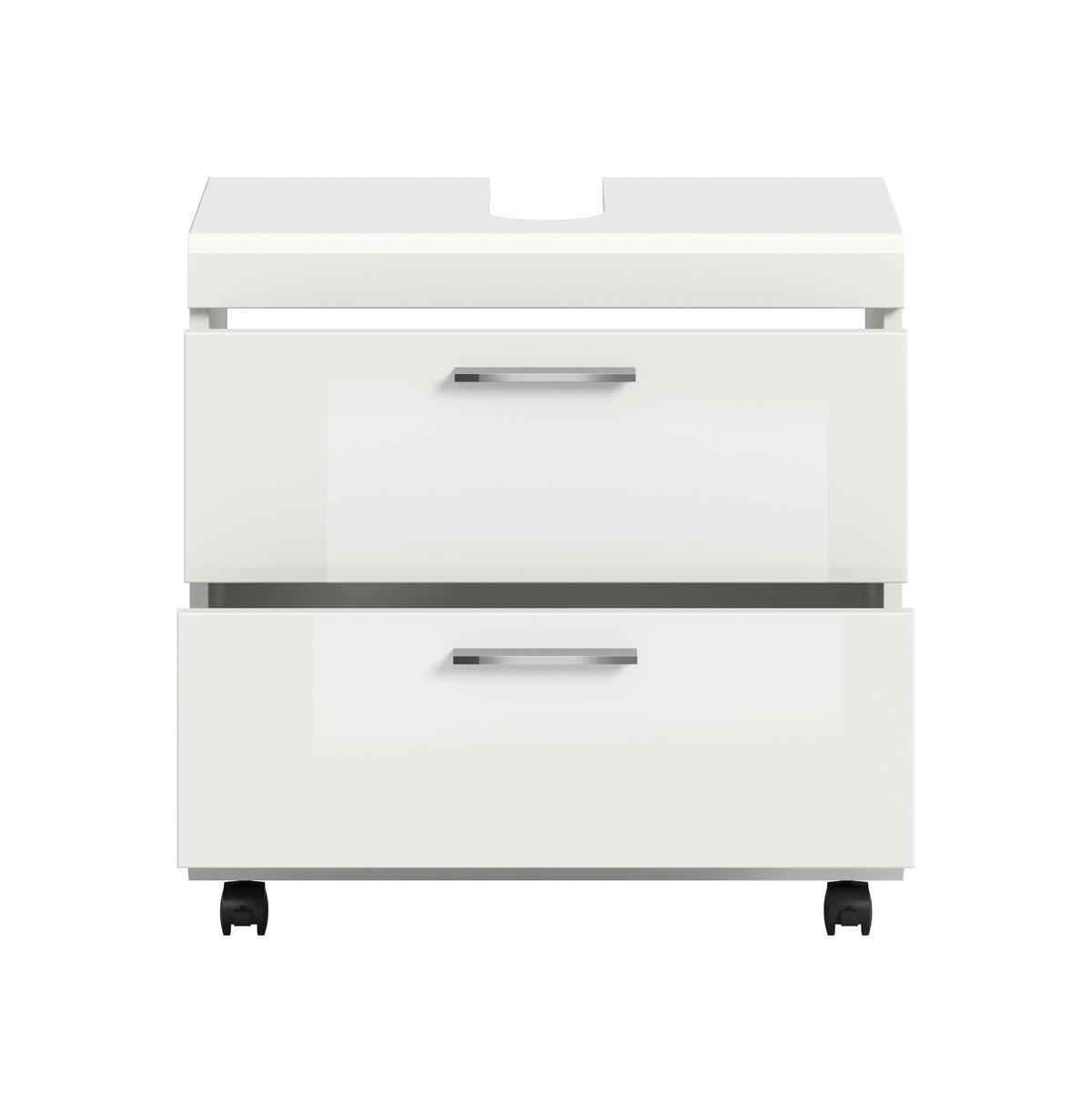 Waschbeckenunterschrank Scout Weiß/Weiß Hochglanz - Weiß Hochglanz/Silberfarben, Trend, Holzwerkstoff/Kunststoff (60/60/34cm) - MID.YOU