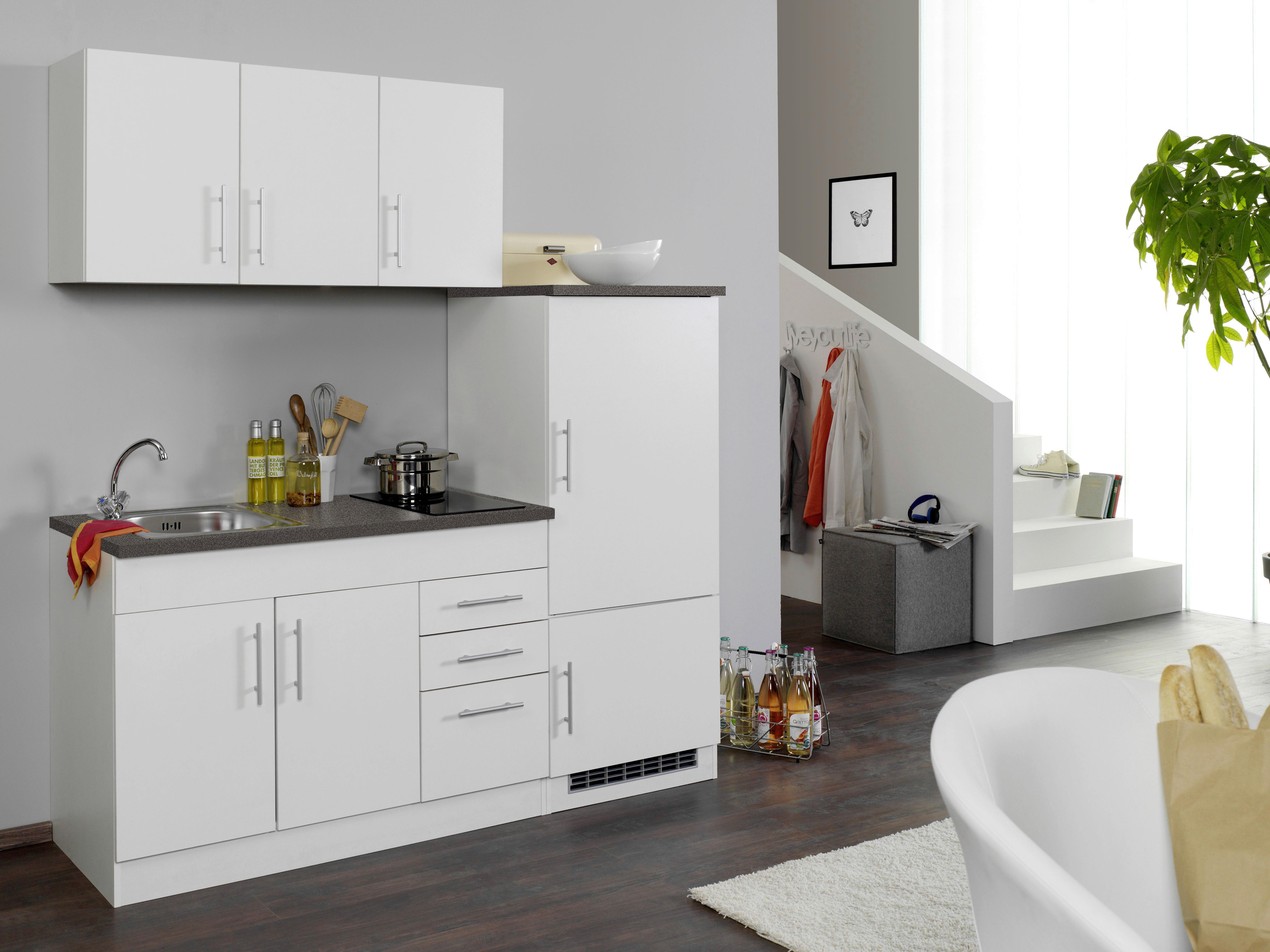 Küchenblock Toronto I m. Geräten Weiß - Chromfarben/Graphitfarben, MODERN, Holzwerkstoff/Metall (180cm) - Held