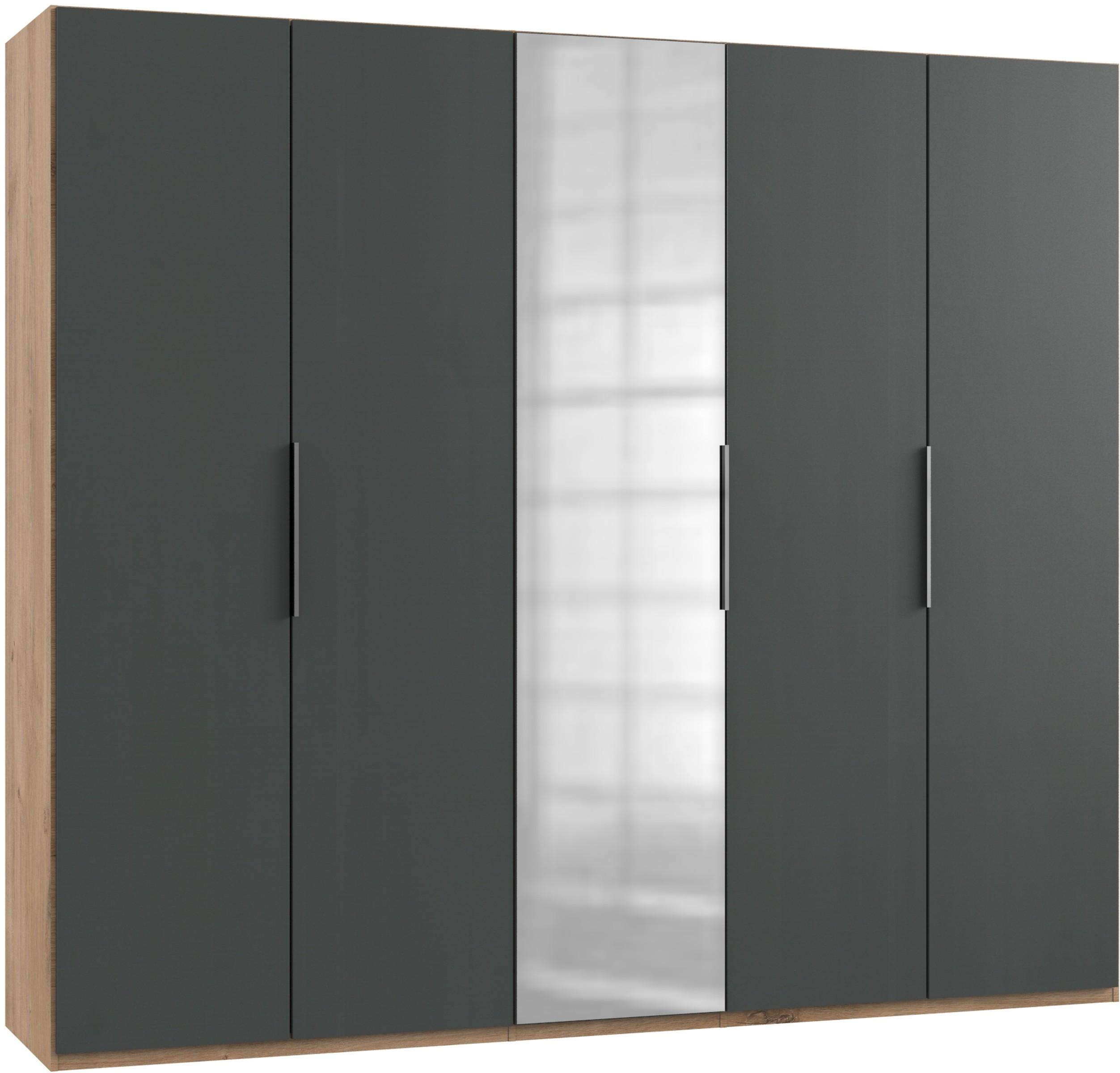 Drehtürenschrank Level 36A mit Spiegel ca.250cm Graphitfarben - Chromfarben/Eichefarben, MODERN, Holzwerkstoff (250/216/58cm) - MID.YOU