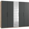 Drehtürenschrank Level 36A mit Spiegel ca.250cm Graphitfarben - Chromfarben/Eichefarben, MODERN, Holzwerkstoff (250/216/58cm) - MID.YOU