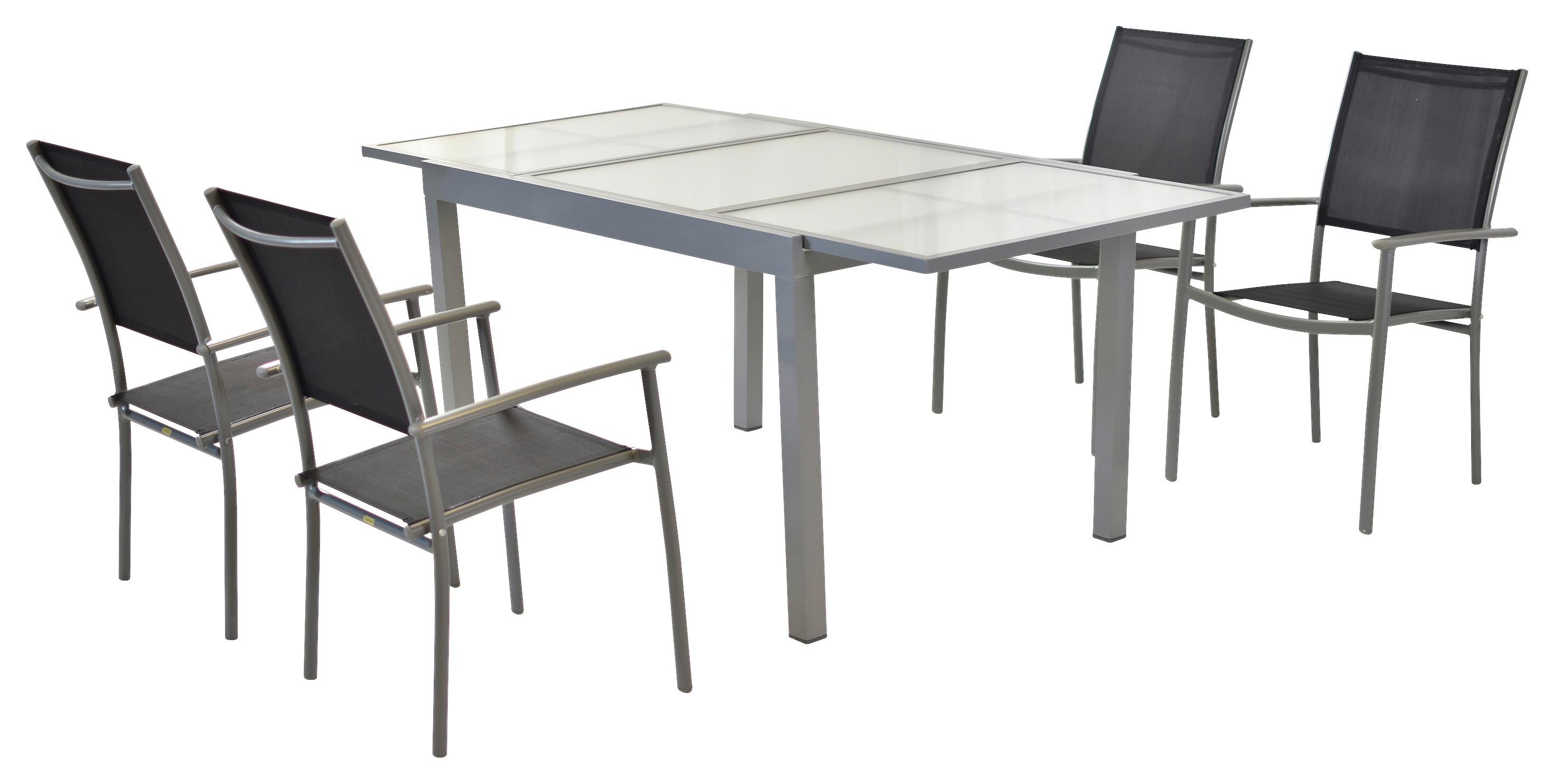 Vrtni Set Milano, 5-delni, Raztegljiva Miza - srebrne barve/črna, Moderno, kovina/tekstil - Gardenson