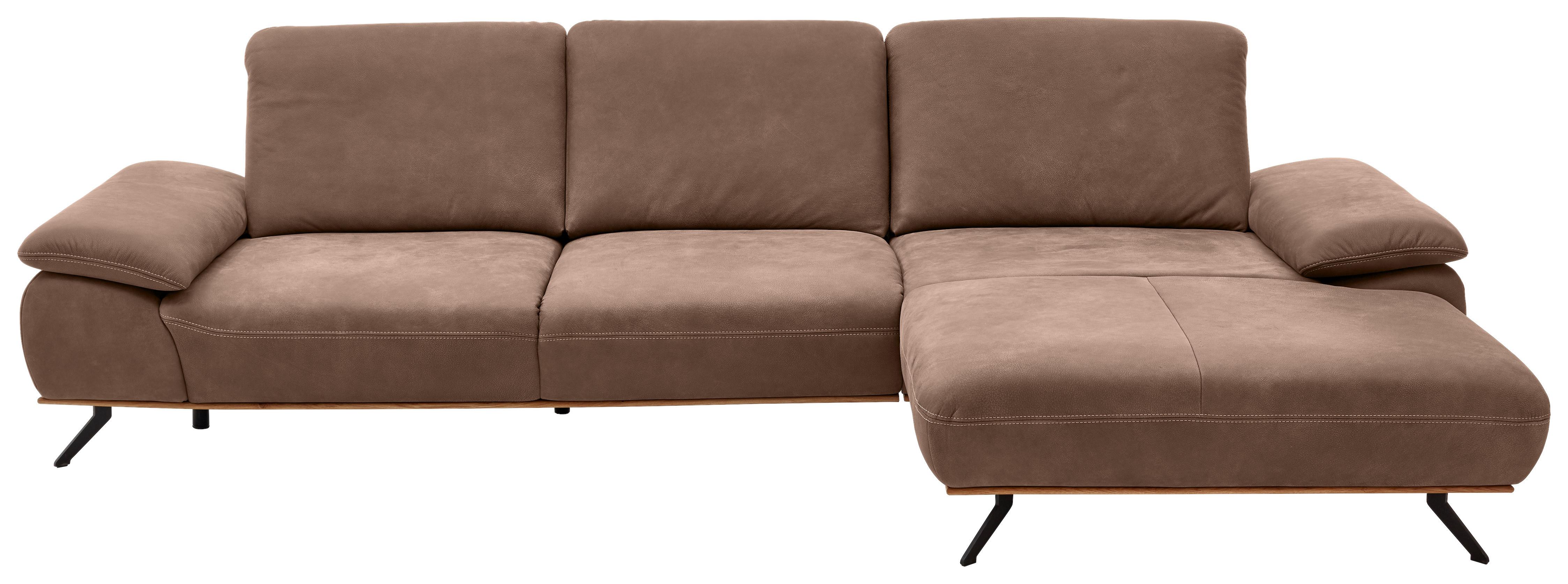 Wohnlandschaft Erling Braun - Beige/Schwarz, MODERN, Leder/Metall (322/89/187cm) - Premium Living