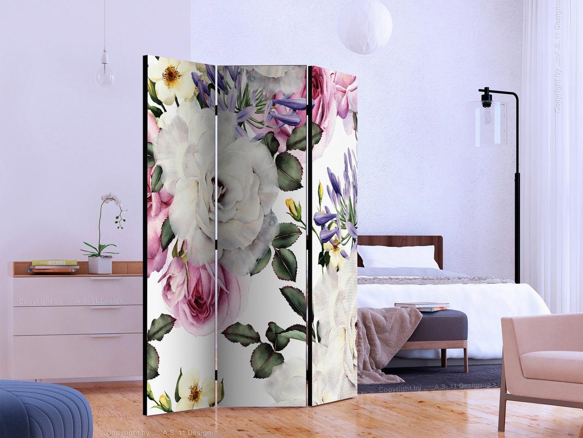 Paravan Floral Glade, Dvostranski, 3-Delni - večbarvno, Basics, tekstil/les (135/172/3cm) - artgeist