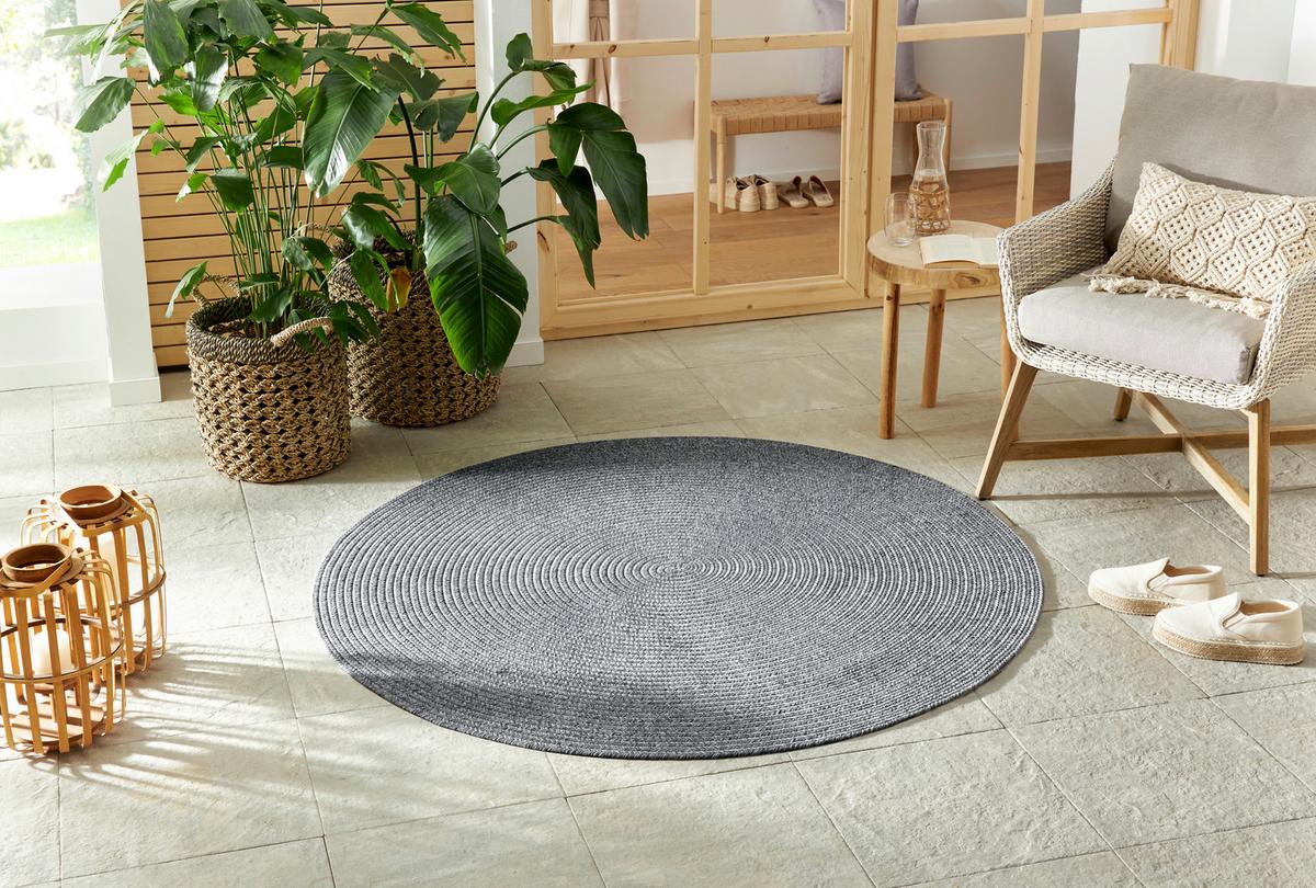 Outdoorteppich Trenzado Hellgrau Ø ca. 200cm - Hellgrau, Basics, Kunststoff (200cm)