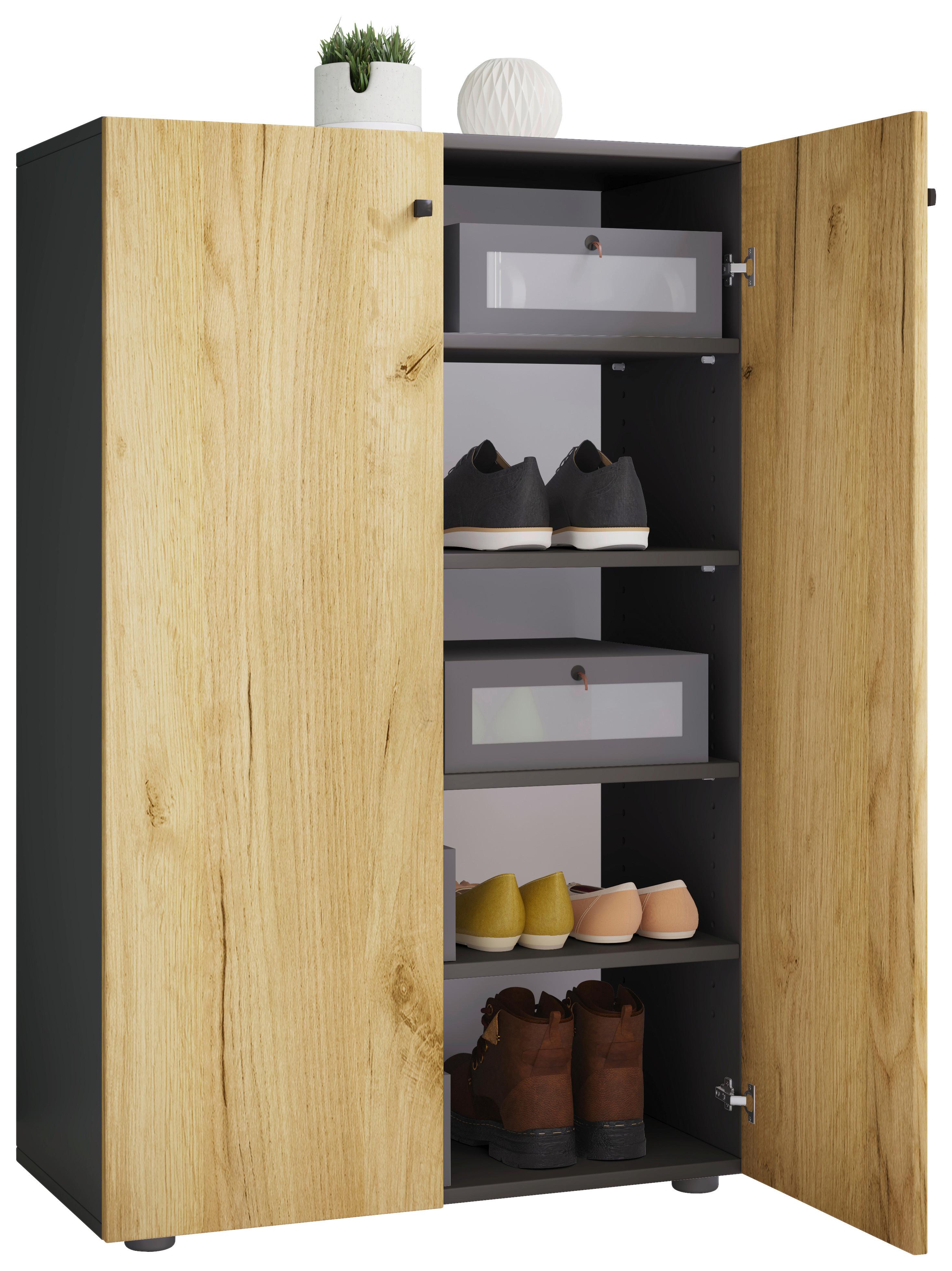 SCHUHSCHRANK LONA XL 5 DT - Honigeiche/Anthrazit, Design, Holzwerkstoff/Kunststoff (70/110/39cm) - MID.YOU