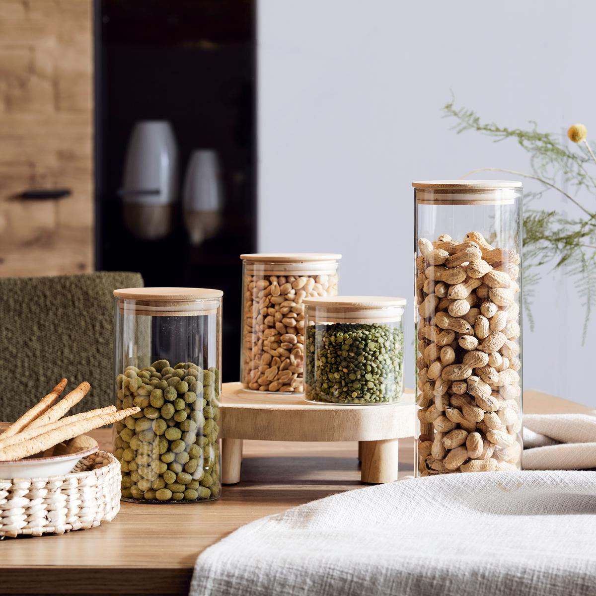 Vorratsdose Hedvig aus Glas Ø ca. 10cm - Naturfarben, Glas/Holz (10/19cm) - Zandiara