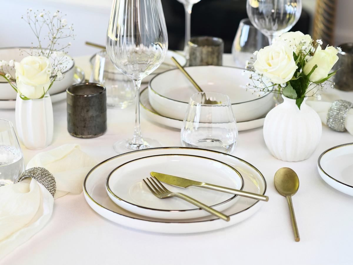 Kombiservice 24790 Nordic Festive Creme - Goldfarben/Creme, Basics, Keramik - Creatable