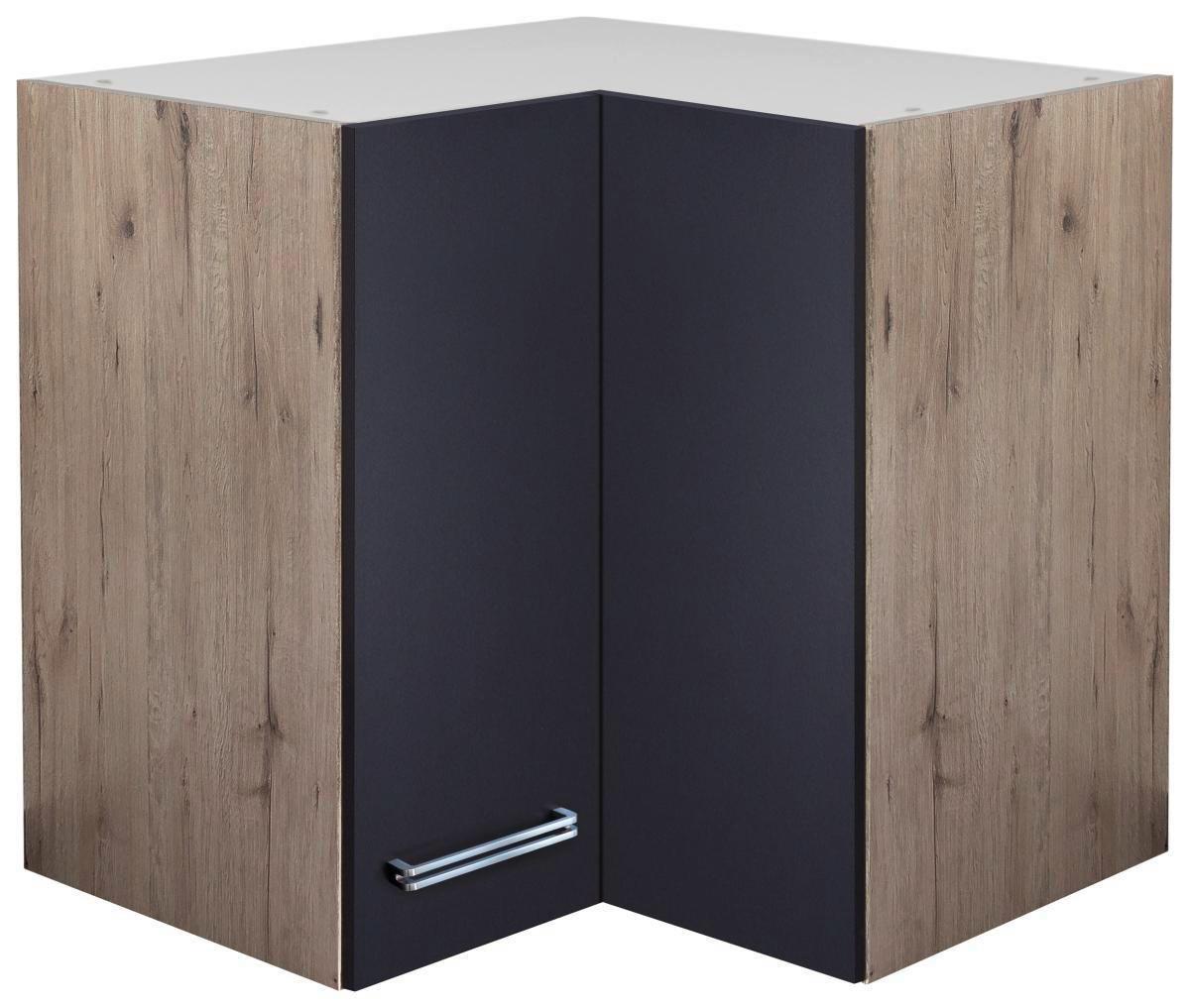 Eckoberschrank Anthrazit/Eiche - Edelstahlfarben/Eichefarben, MODERN, Holzwerkstoff/Metall (60/54/60cm) - FlexWell