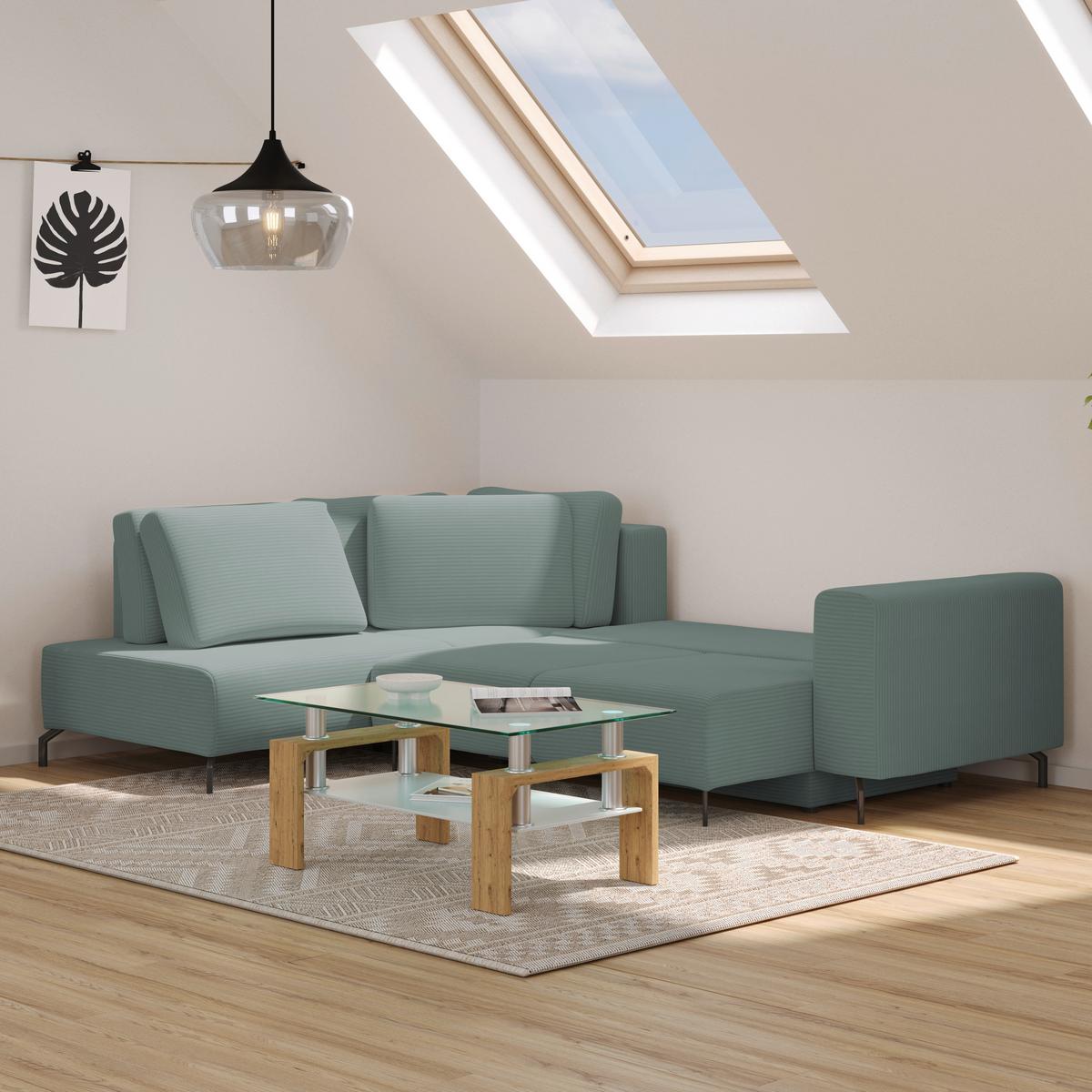 Kutna Garnitura Veni - sivo-zelena/crna, Moderno, tekstil/metal (210/272cm) - Modern Living