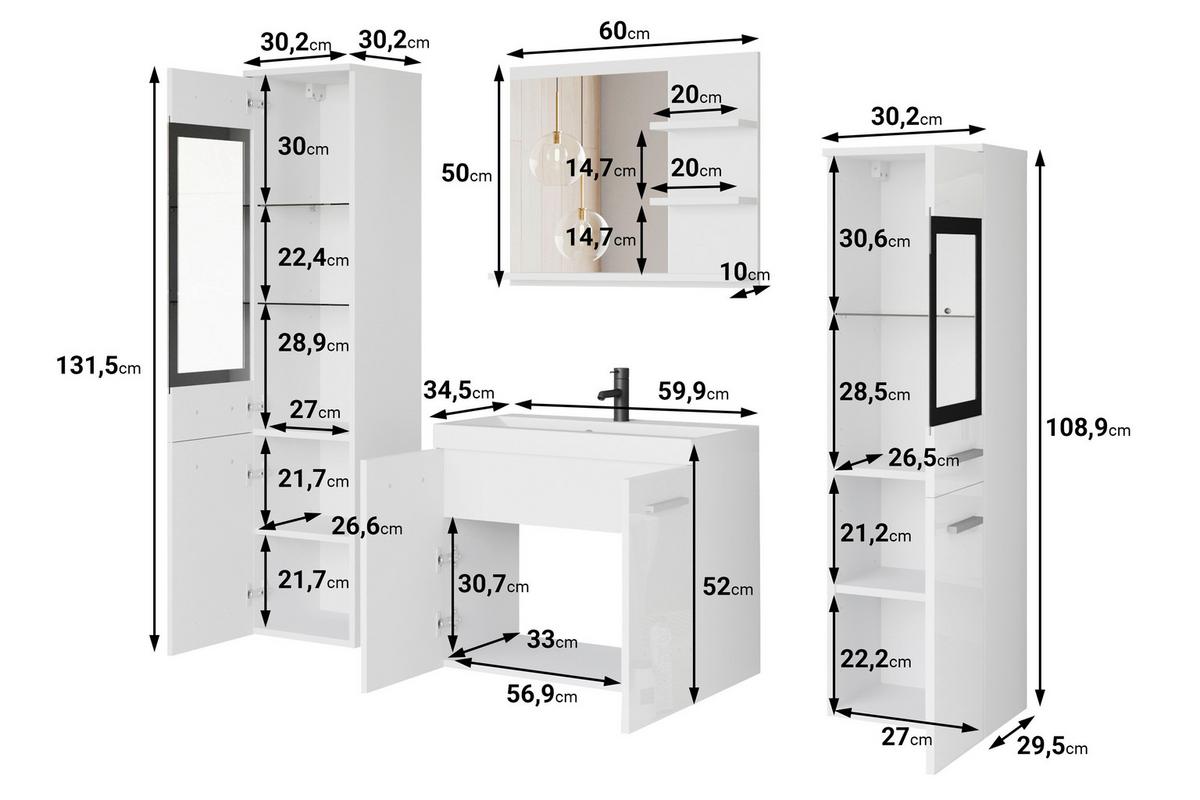 Badmöbel-Set 5-tlg. Madrit mit LED ca. 120 cm Eiche Artisan - Eiche Artisan/Weiß, LIFESTYLE, Glas/Holzwerkstoff (120cm) - P & B