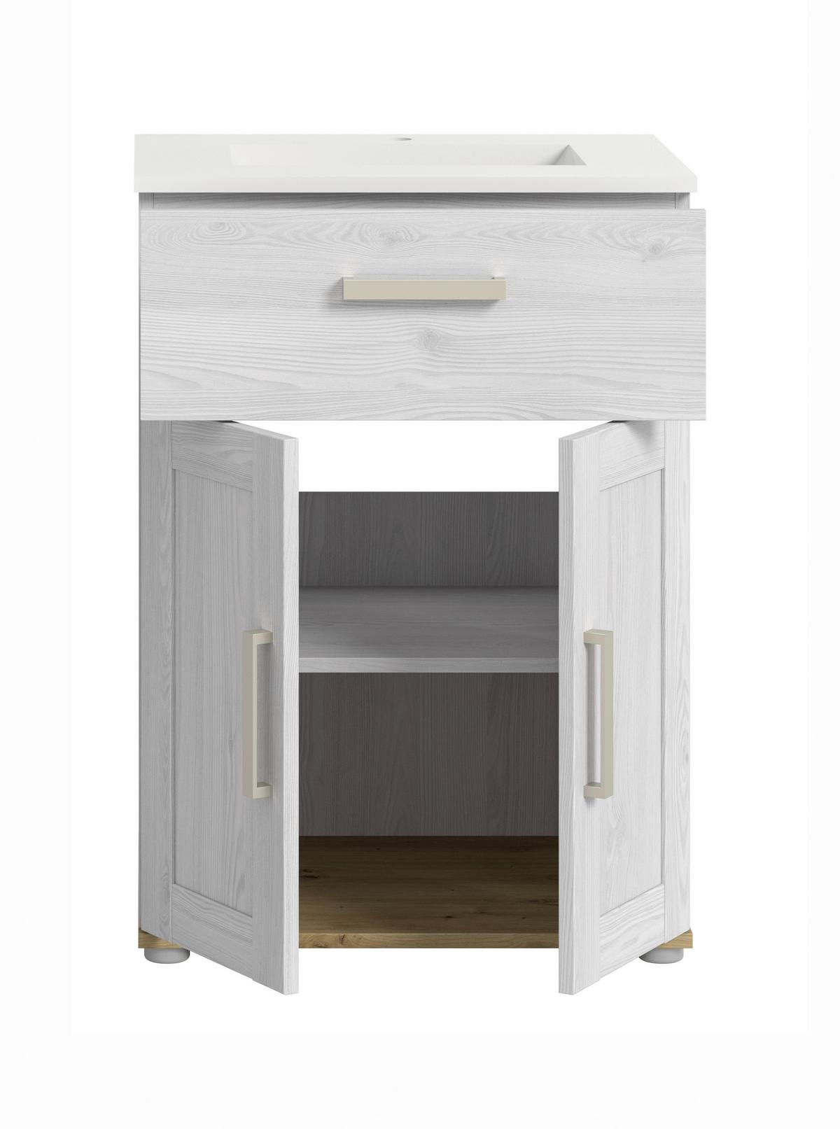 Waschtischkombi Verona Lärchenfarben - Silberfarben/Lärchefarben, Trend, Keramik/Holzwerkstoff (60cm) - MID.YOU