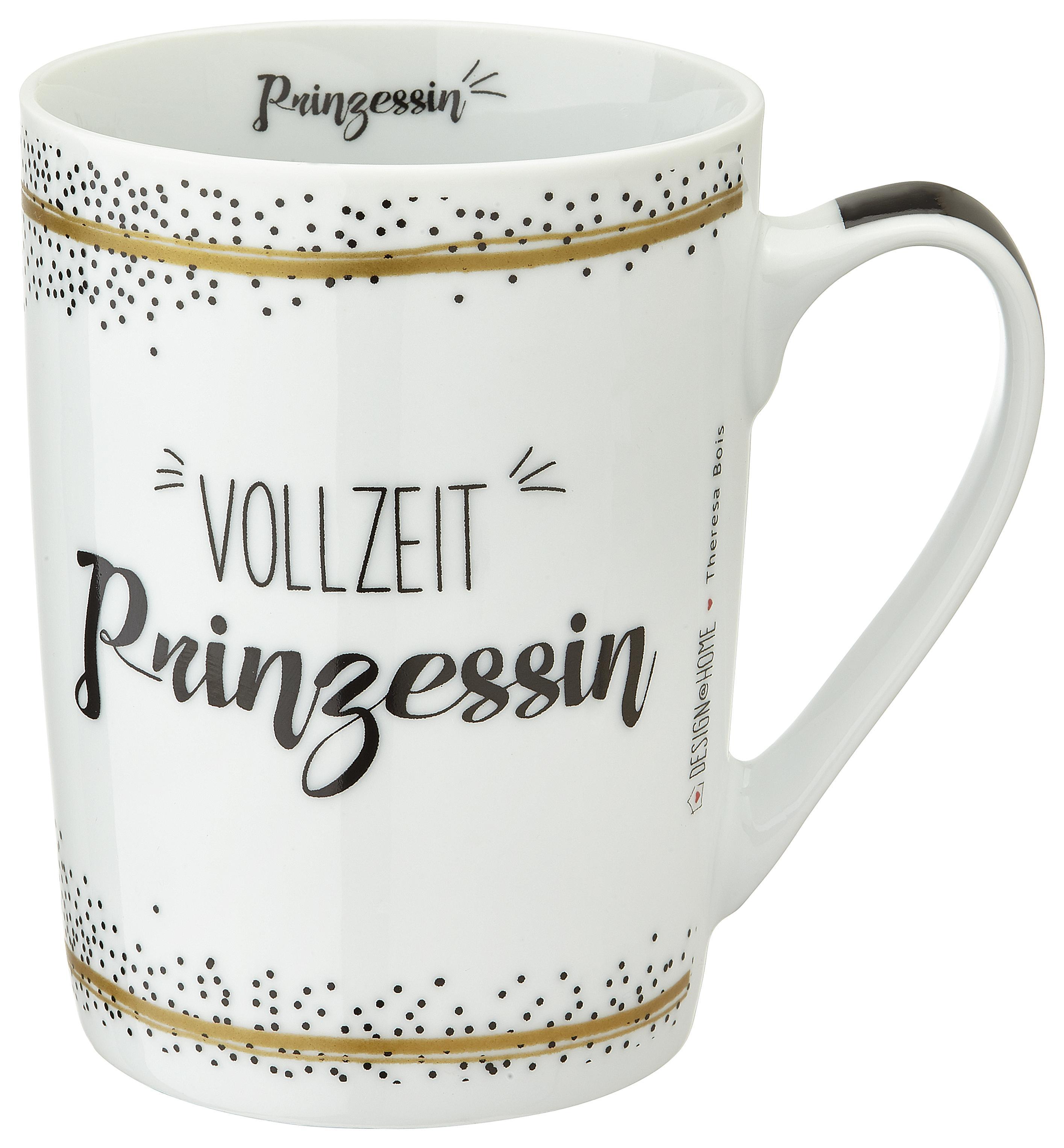 Kaffeebecher Vollzeit Prinzessin ca. 250ml - Goldfarben/Schwarz, KONVENTIONELL, Keramik (7,5/10cm)