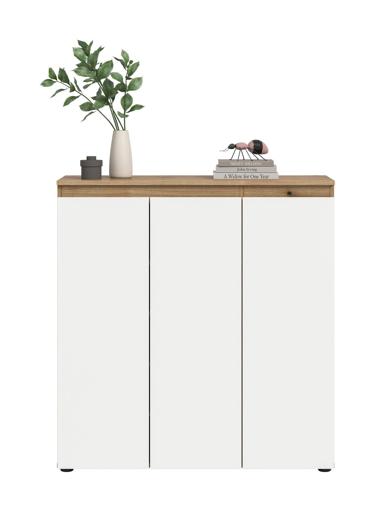 Schuhschrank Scarpa Weiß/Eiche - Eichefarben/Schwarz, Design, Holzwerkstoff/Kunststoff (105/111/37cm) - Livetastic