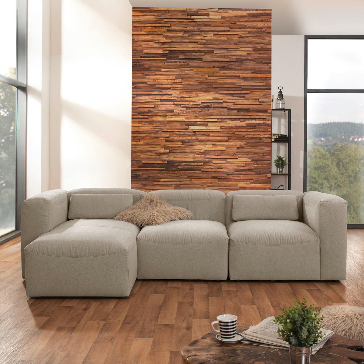 Ecksofa Lena in Creme Flachgewebe - Creme, Design, Kunststoff/Textil (160/275cm) - Max Winzer