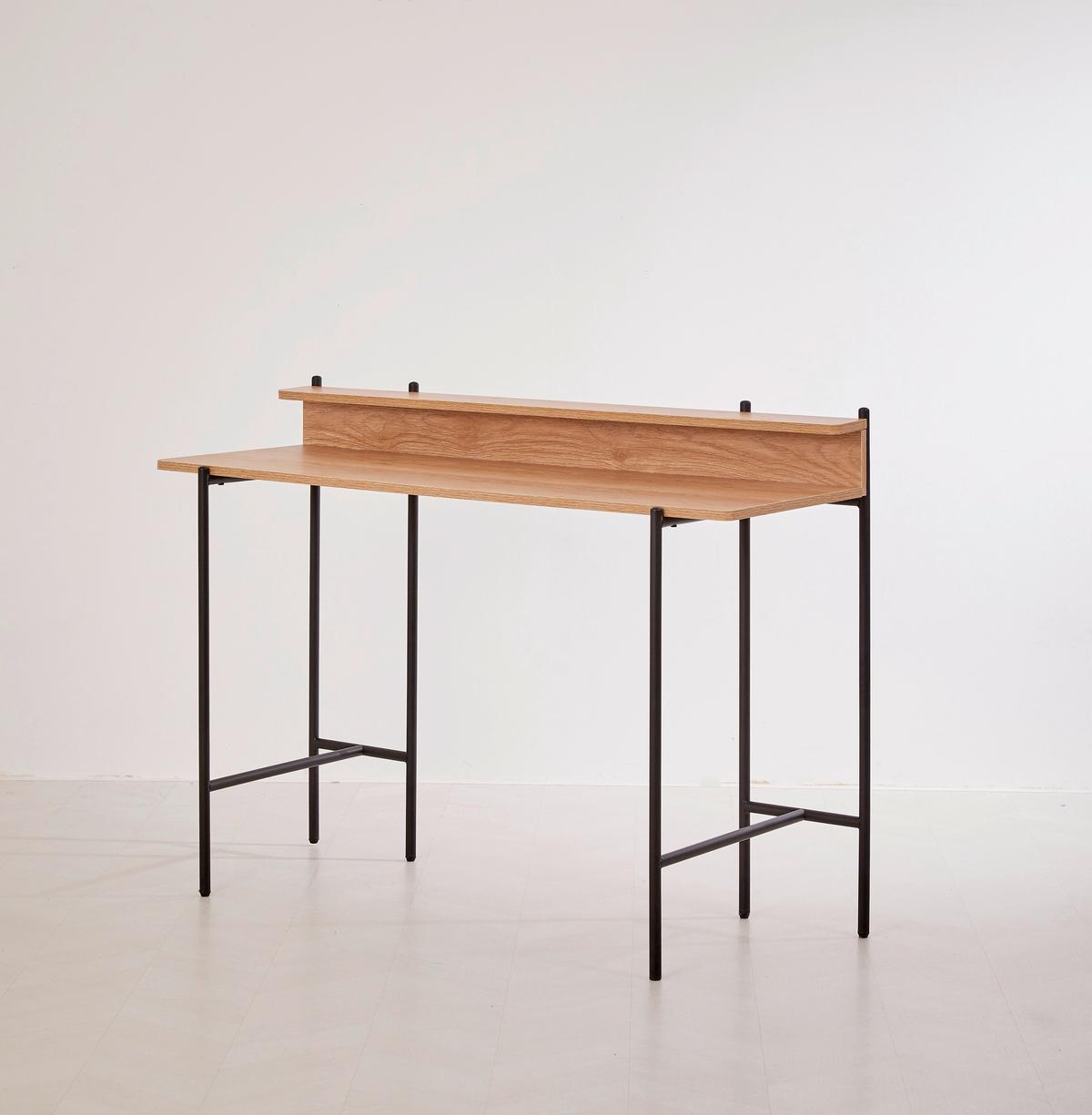 Schreibtisch Naturfarben/Schwarz - Schwarz/Naturfarben, Design, Holzwerkstoff/Metall (120/46/85,5cm) - Livetastic