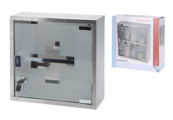 Gyógyszeres Szekrény Medicin - szürke, Üveg/fém (30/30/12cm)