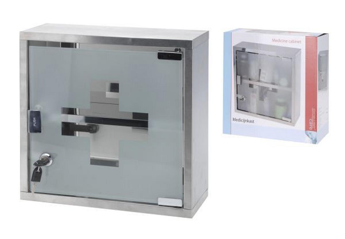 Gyógyszeres Szekrény Medicin - szürke, Üveg/fém (30/30/12cm)