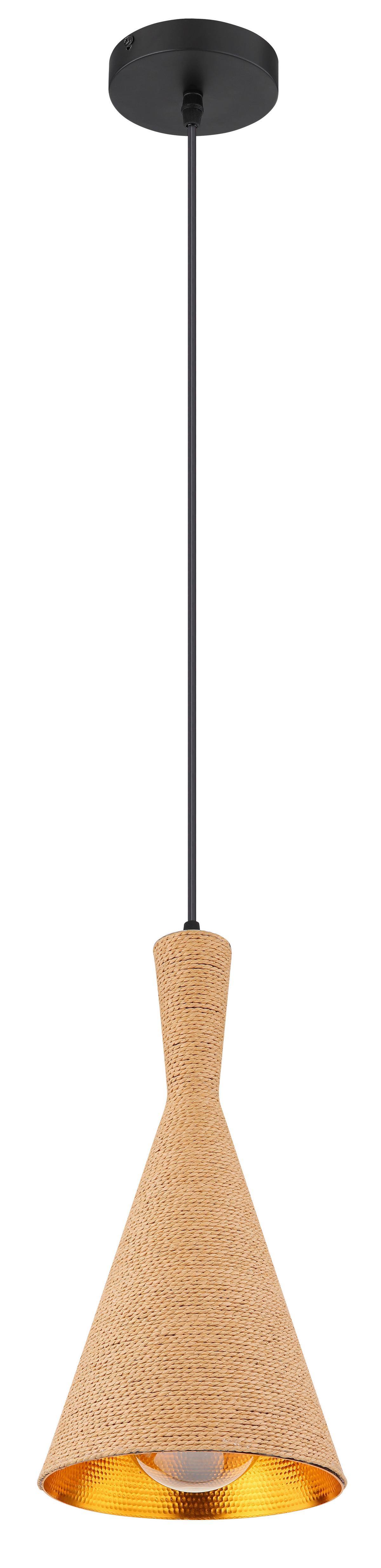 Viseča Svetilka 15687h - zlate barve/črna, Natur, kovina/tekstil (19/140cm) - Globo