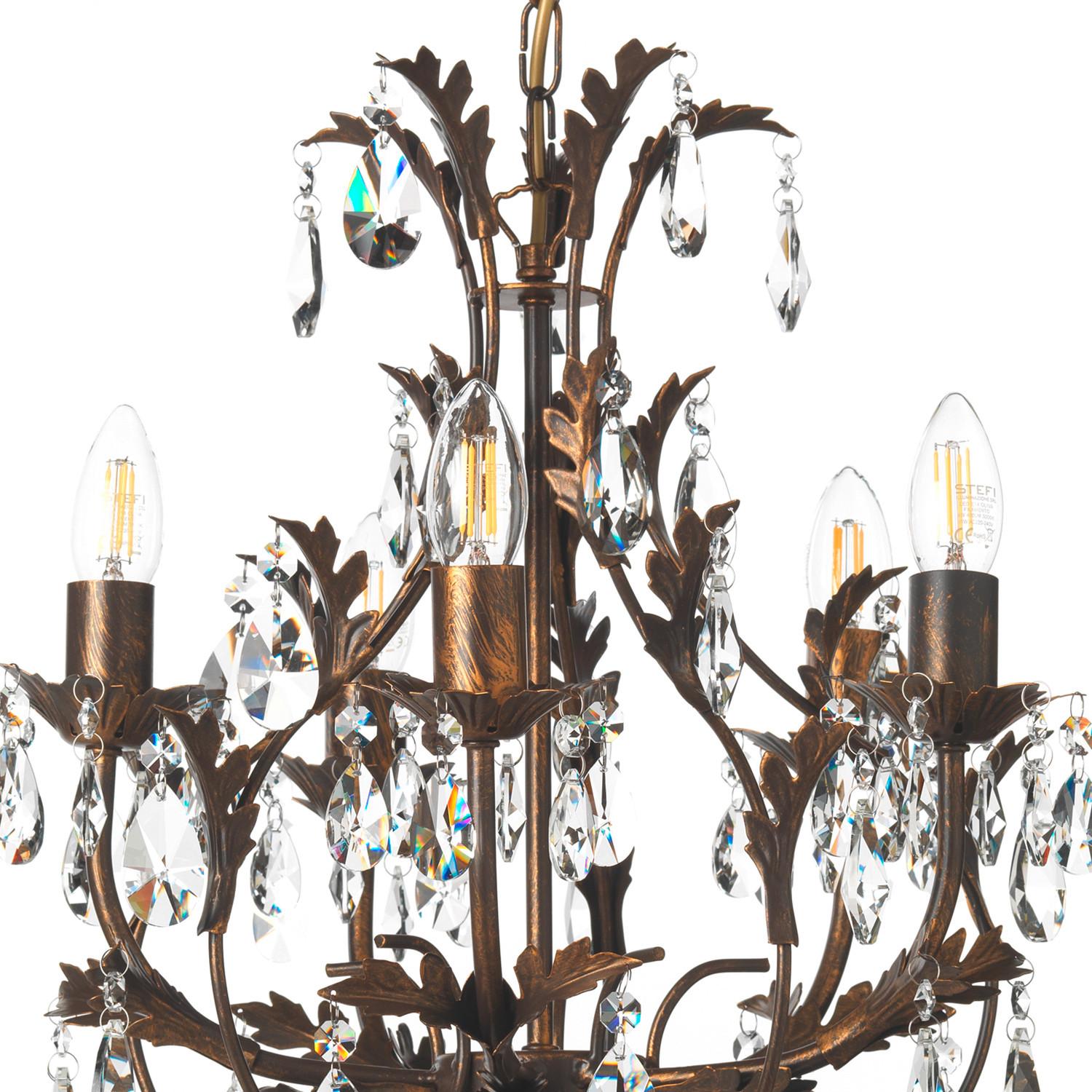 Kristall-Hängeleuchte Botte Bronzefarben max. 6 Watt - Bronzefarben, KONVENTIONELL, Glas/Metall (42/80cm)