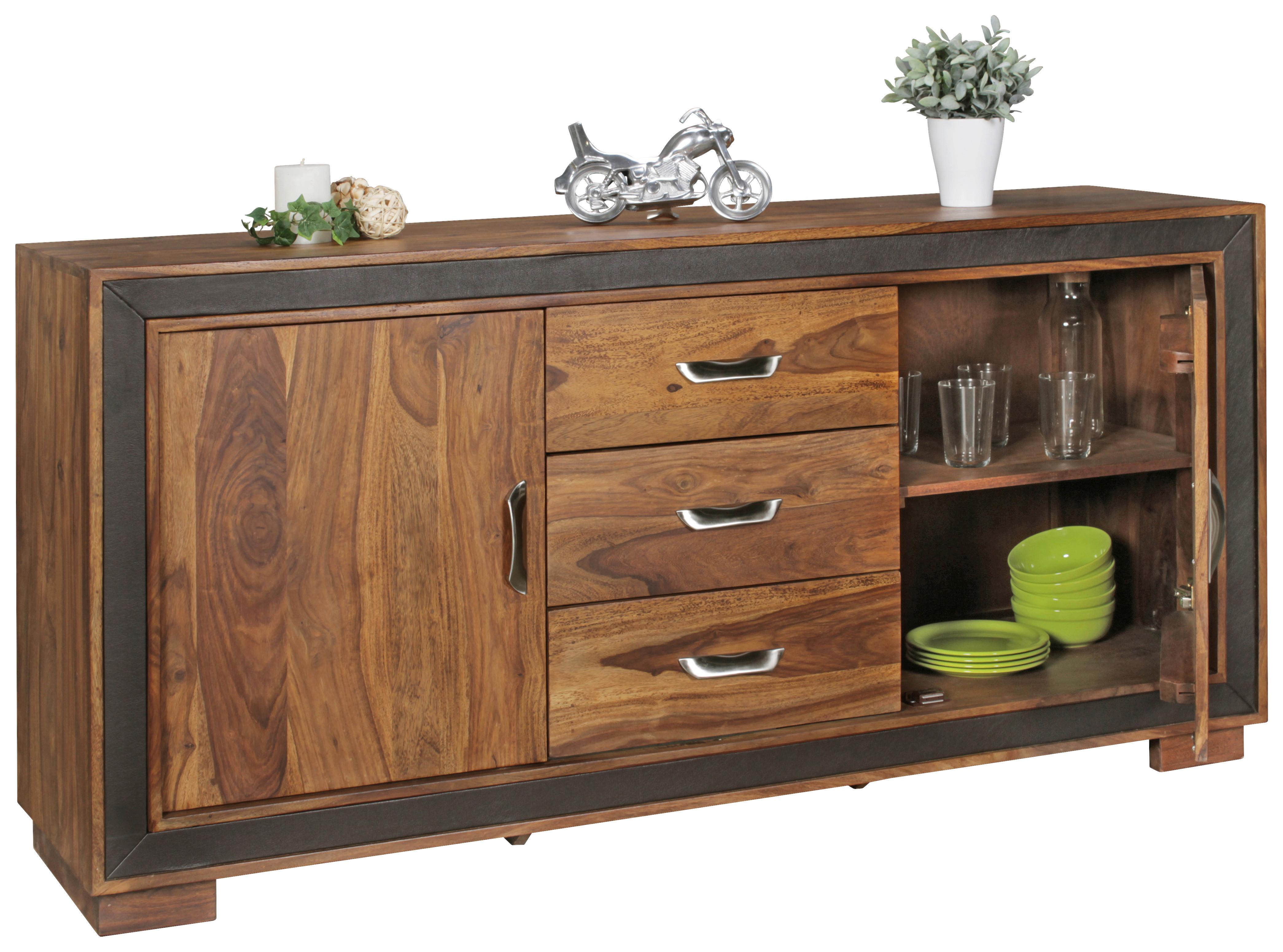 Komoda Mumbai, Pravi Les - srebrne barve/črna, Design, kovina/tekstil (160/80/44cm) - MID.YOU