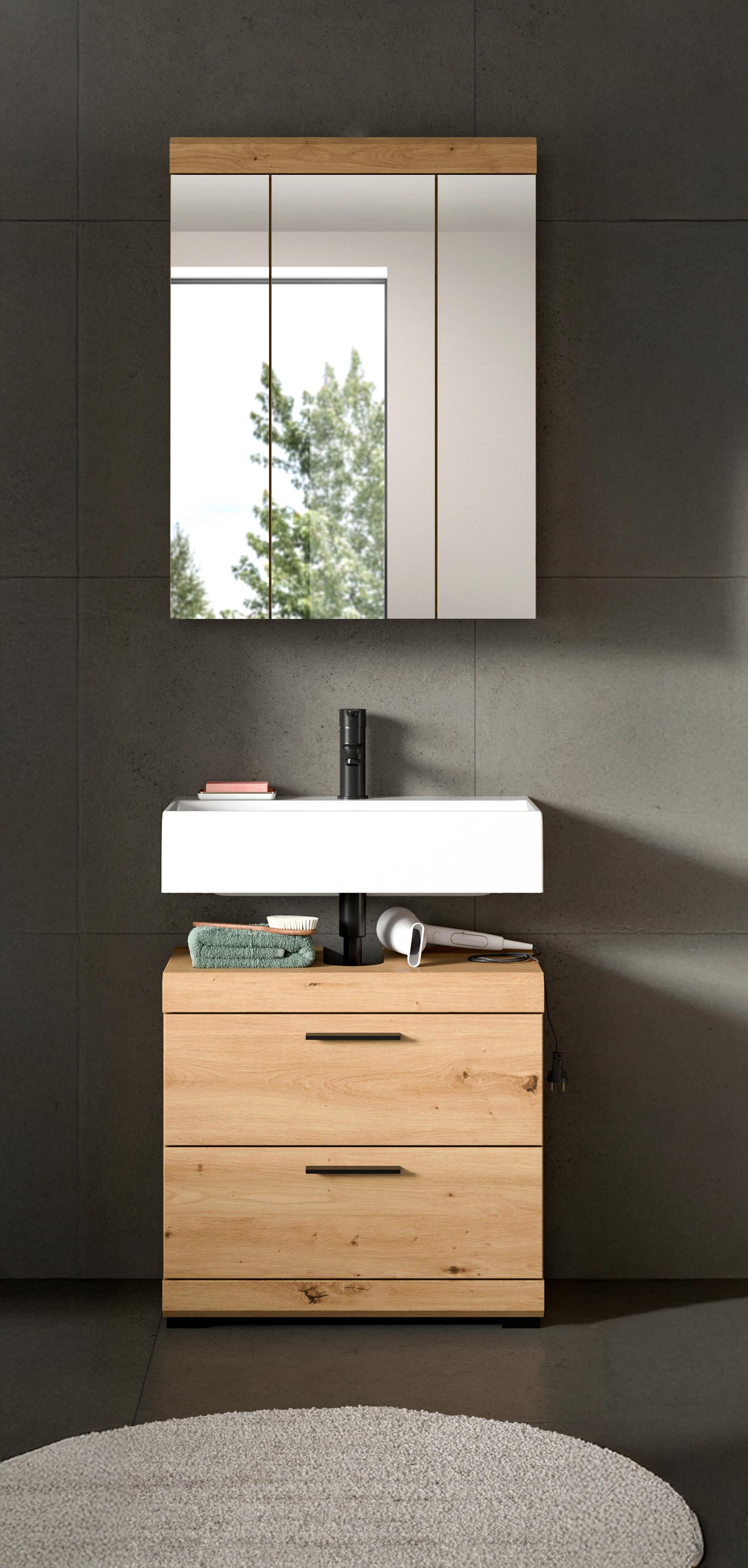 Badezimmer Scout Eiche Artisan 2-teilig - Schwarz/Eiche Artisan, Trend, Glas/Holzwerkstoff (60cm) - MID.YOU