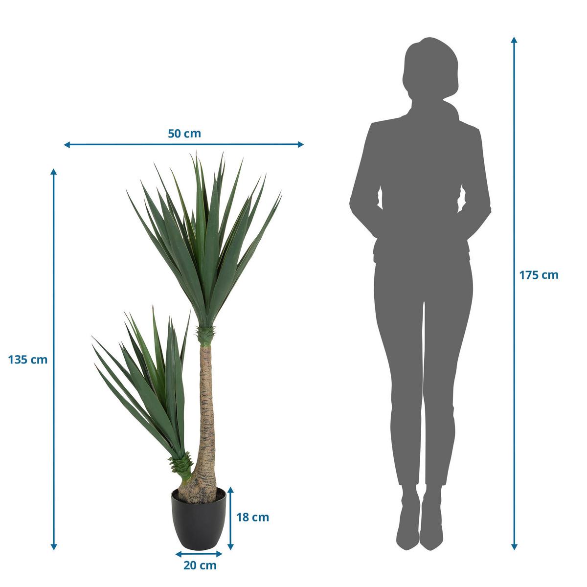 Umetna Rastlina Yucca - črna/zelena, Basics, umetna masa (50/135/50cm) - MID.YOU