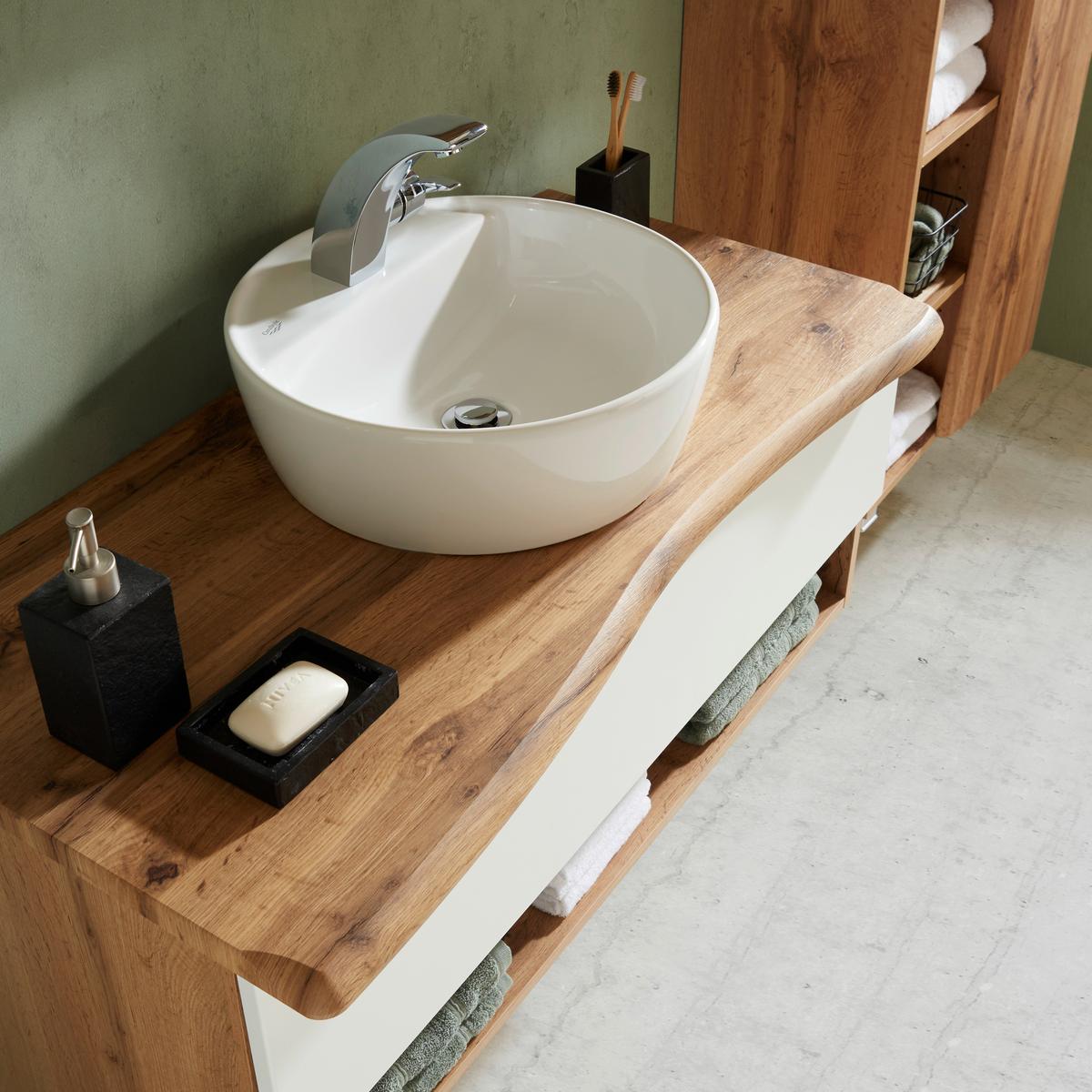 Waschtischkombi in Eiche/Weiß - Weiß, LIFESTYLE, Keramik/Holzwerkstoff (10/55/47cm) - Premium Living