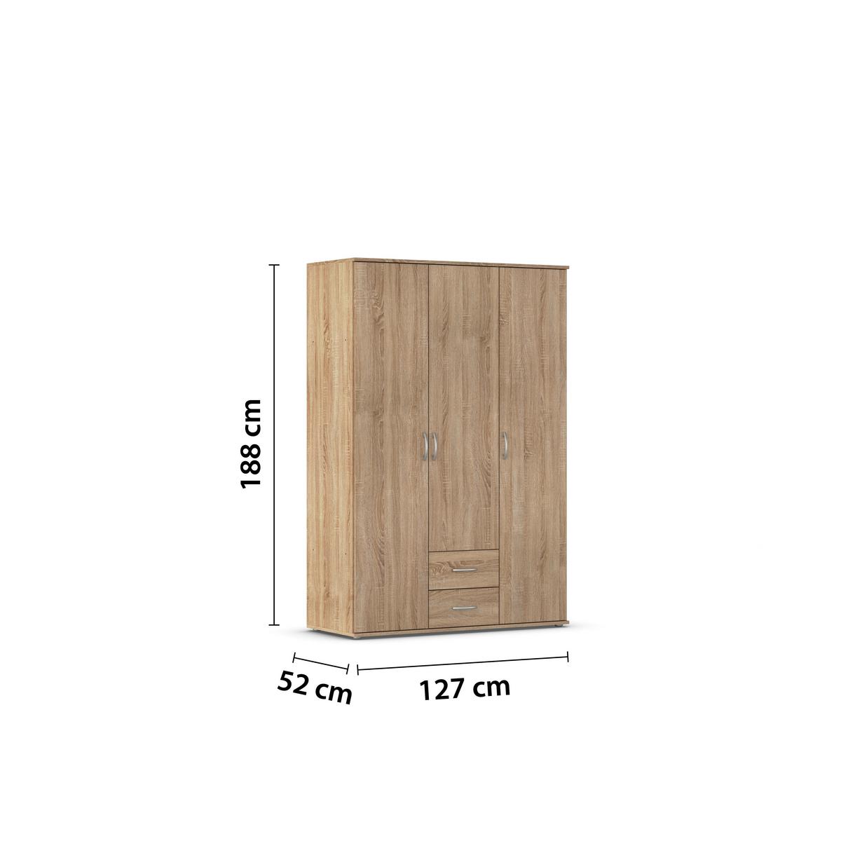 DULAP PAUL - culoare lemn stejar, Konventionell, material pe bază de lemn (127/188/52cm)